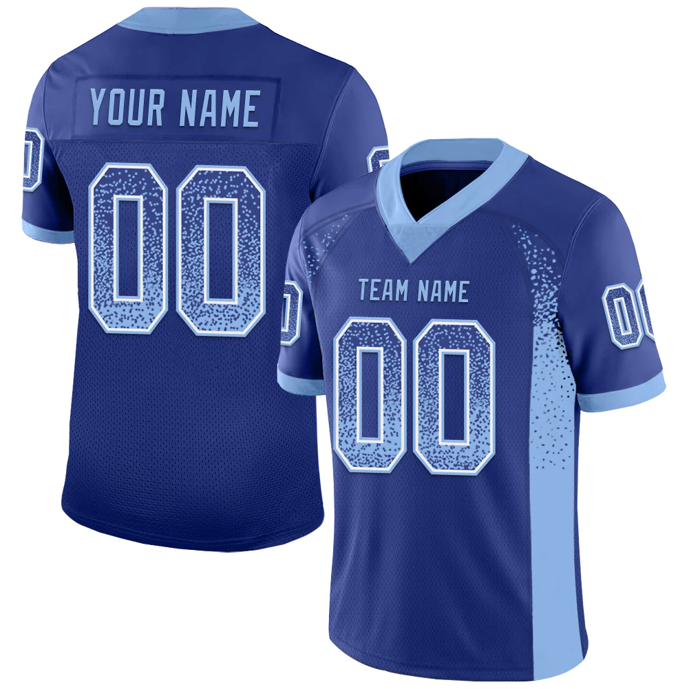 Custom Royal Light Blue-White Drift Fashion Football Jersey