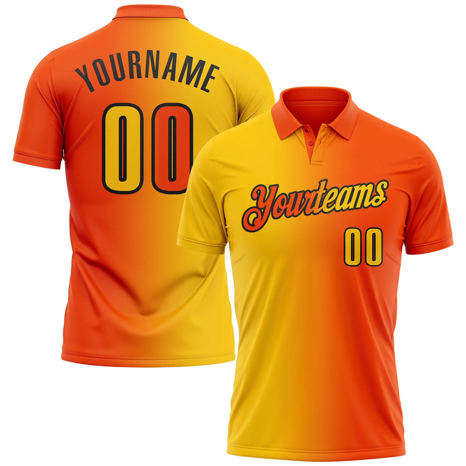 Custom Orange Yellow-Black 3D Gradient Fashion Performance Polo Shirt