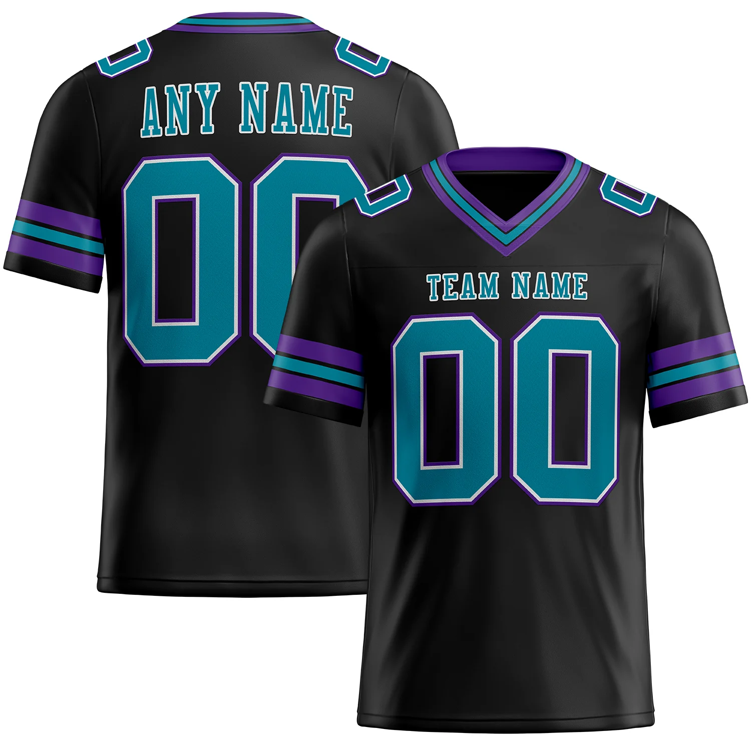 Custom Black Teal-Purple Authentic Football Jersey