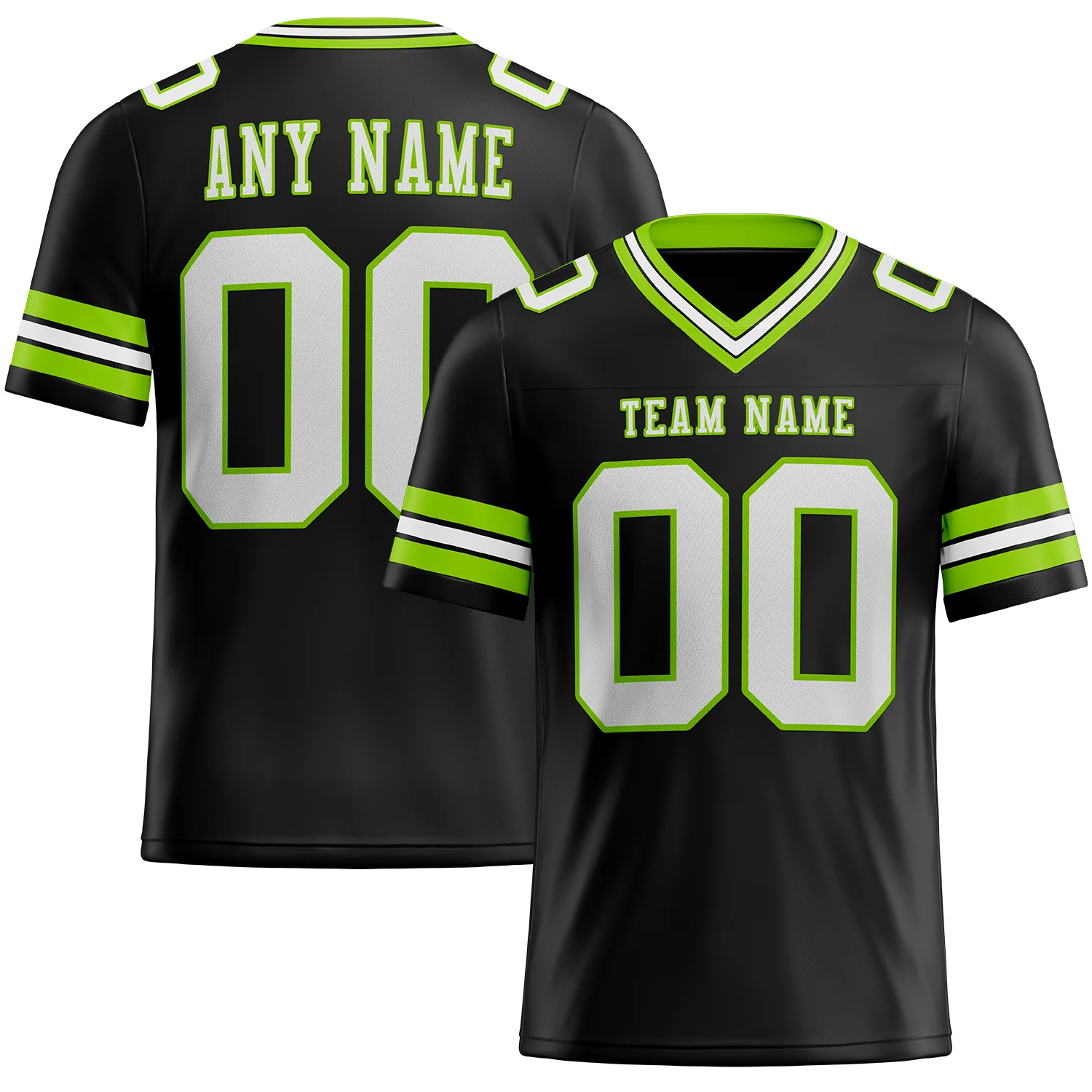 Custom Black White-Neon Green Authentic Football Jersey