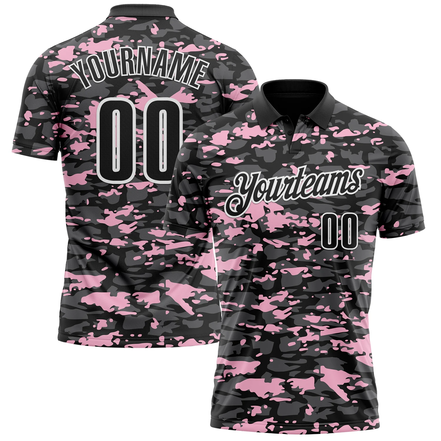 Custom Black Steel Gray Light Pink-White 3D Pattern Design Splash Performance Polo Shirt