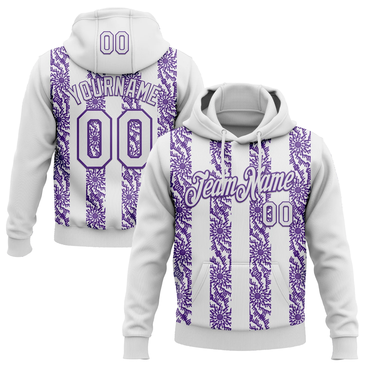 Custom Stitched White Purple 3D Pattern Design Abstract Shape Sports Pullover Sweatshirt Hoodie