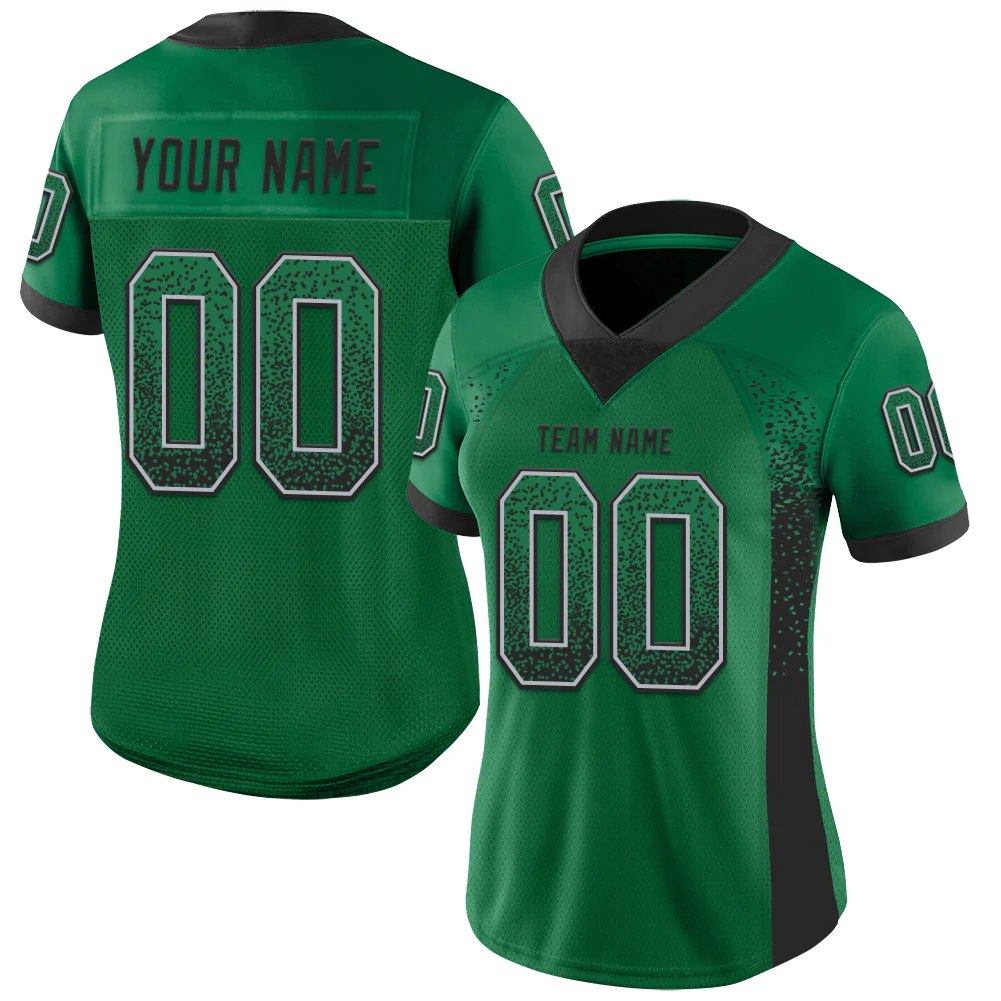 Custom Kelly Green Black-Gray Drift Fashion Football Jersey