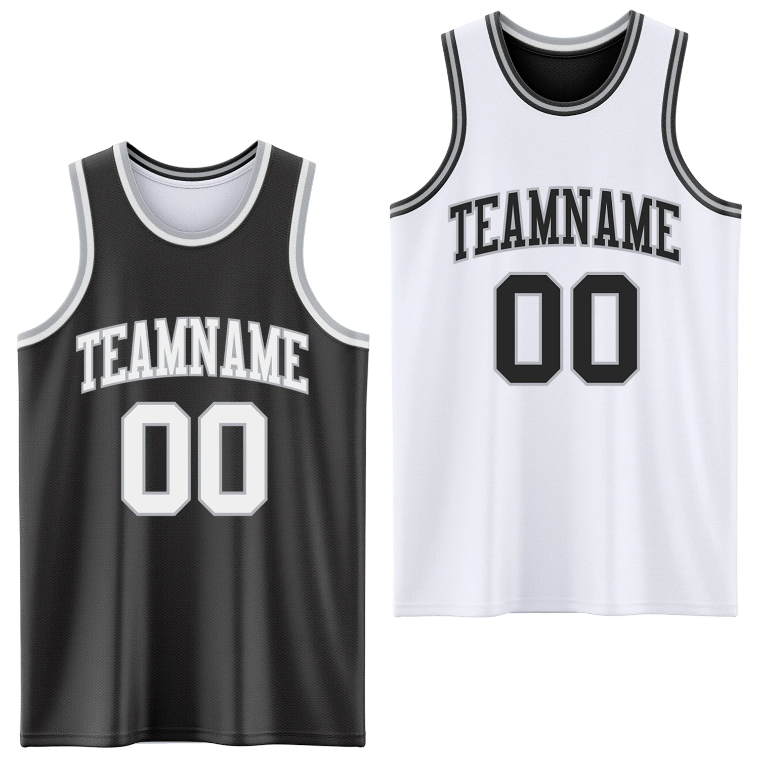 Custom Reversible Black White-Gray Double Side Sublimation Basketball Suit Jersey