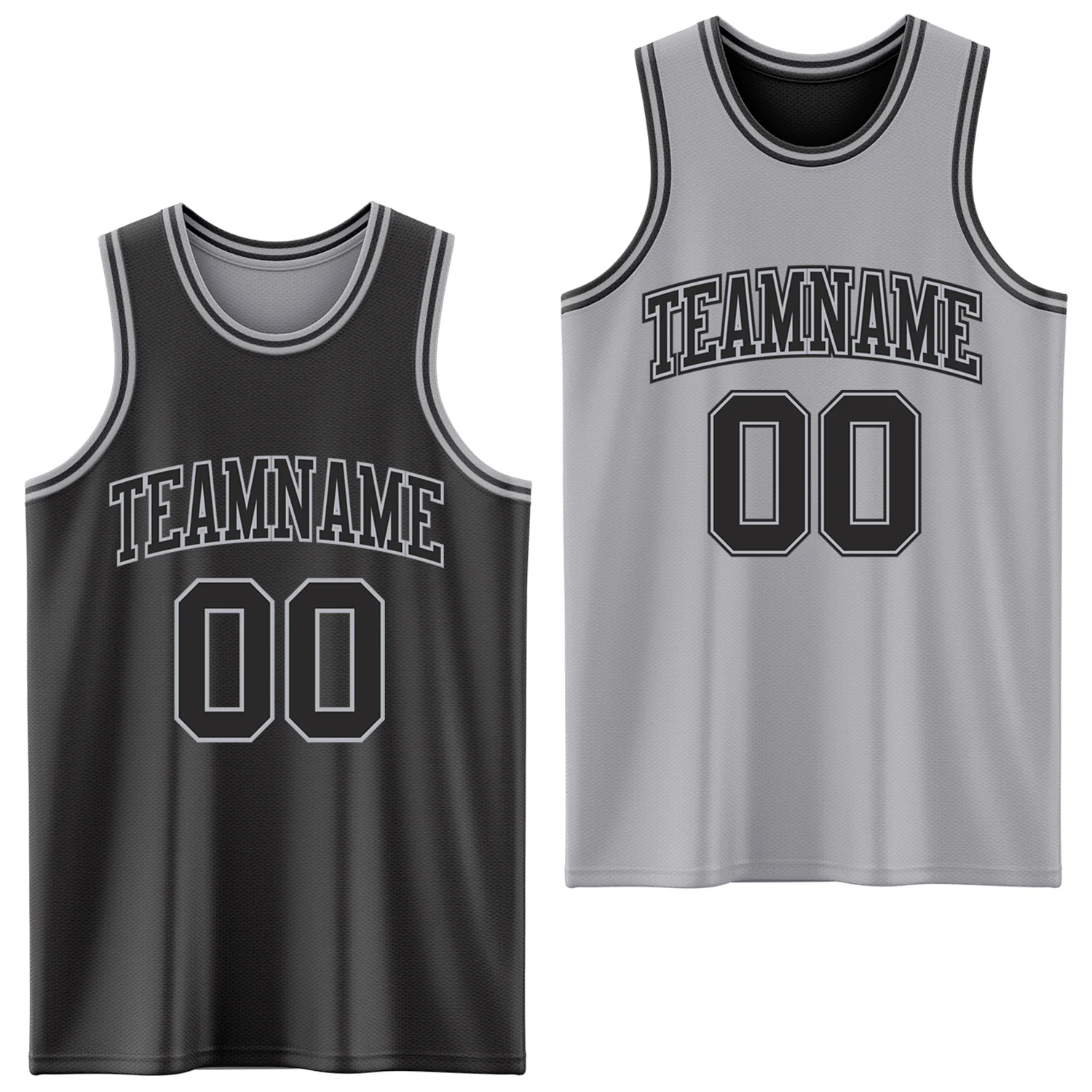 Custom Reversible Black Gray Double Side Sublimation Basketball Suit Jersey