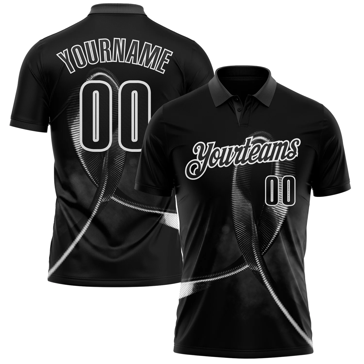 Custom Black White 3D Pattern Design Black Ribbon Skin Cancer Cancer Awareness Performance Polo Shirt