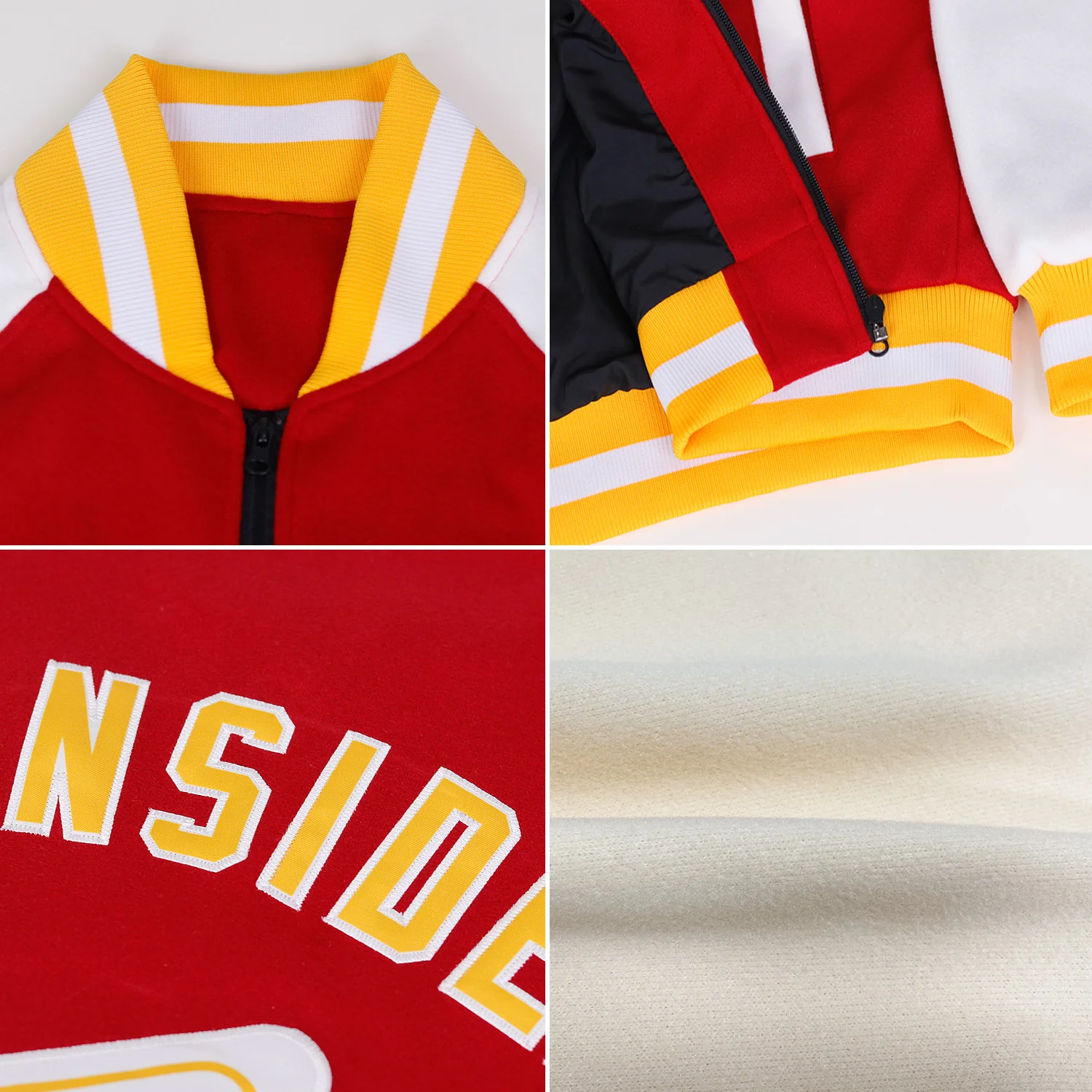 Custom Cream Navy-White Bomber Varsity Letterman Zipper Jacket