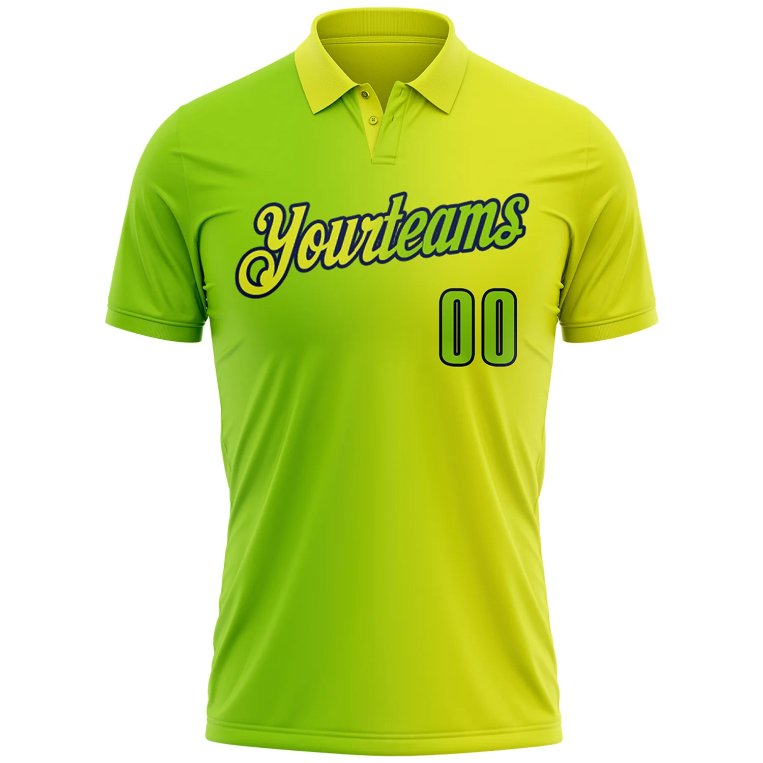Custom Neon Yellow Neon Green-Navy 3D Gradient Fashion Performance Polo Shirt