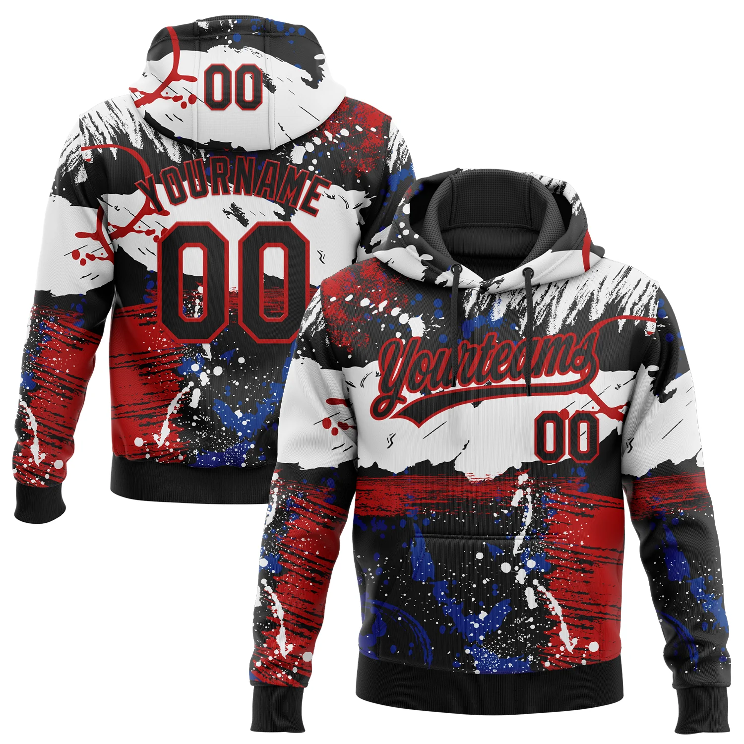 Custom Stitched Graffiti Pattern Black-Red 3D Abstract Splatter Sports Pullover Sweatshirt Hoodie