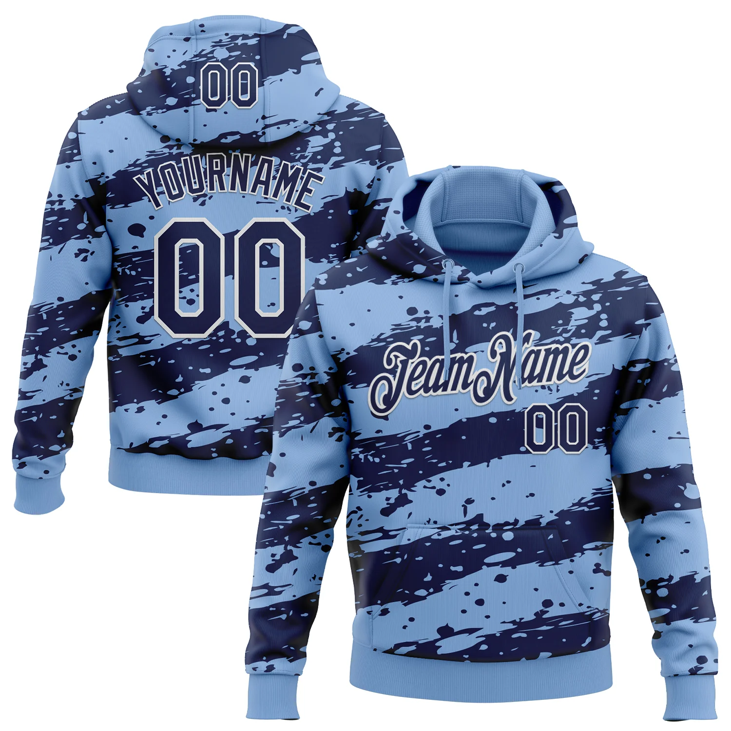 Custom Stitched Light Blue Navy-White 3D Pattern Design Splash Torn Paper Style Sports Pullover Sweatshirt Hoodie