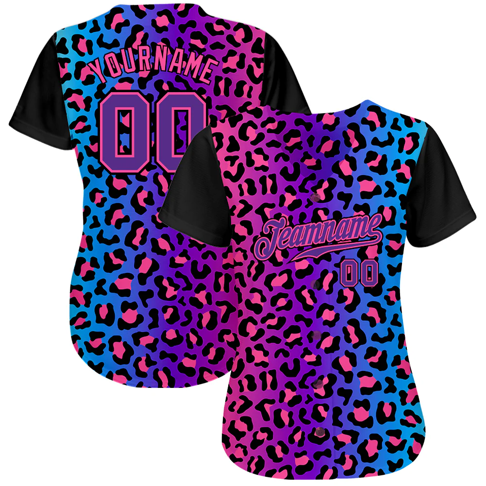 Custom Purple Purple-Pink 3D Pattern Design Leopard Authentic Baseball Jersey
