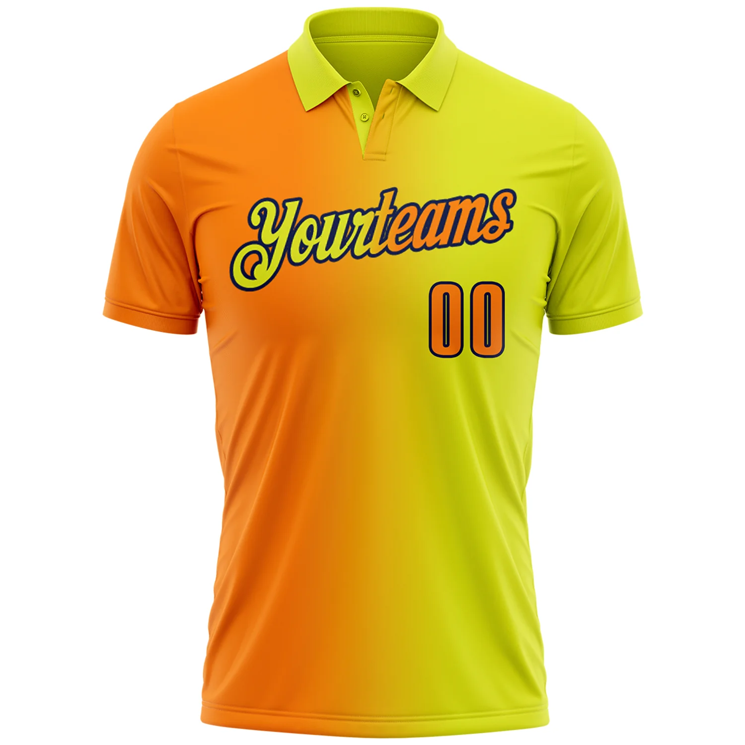 Custom Neon Yellow Bay Orange-Navy 3D Gradient Fashion Performance Polo Shirt