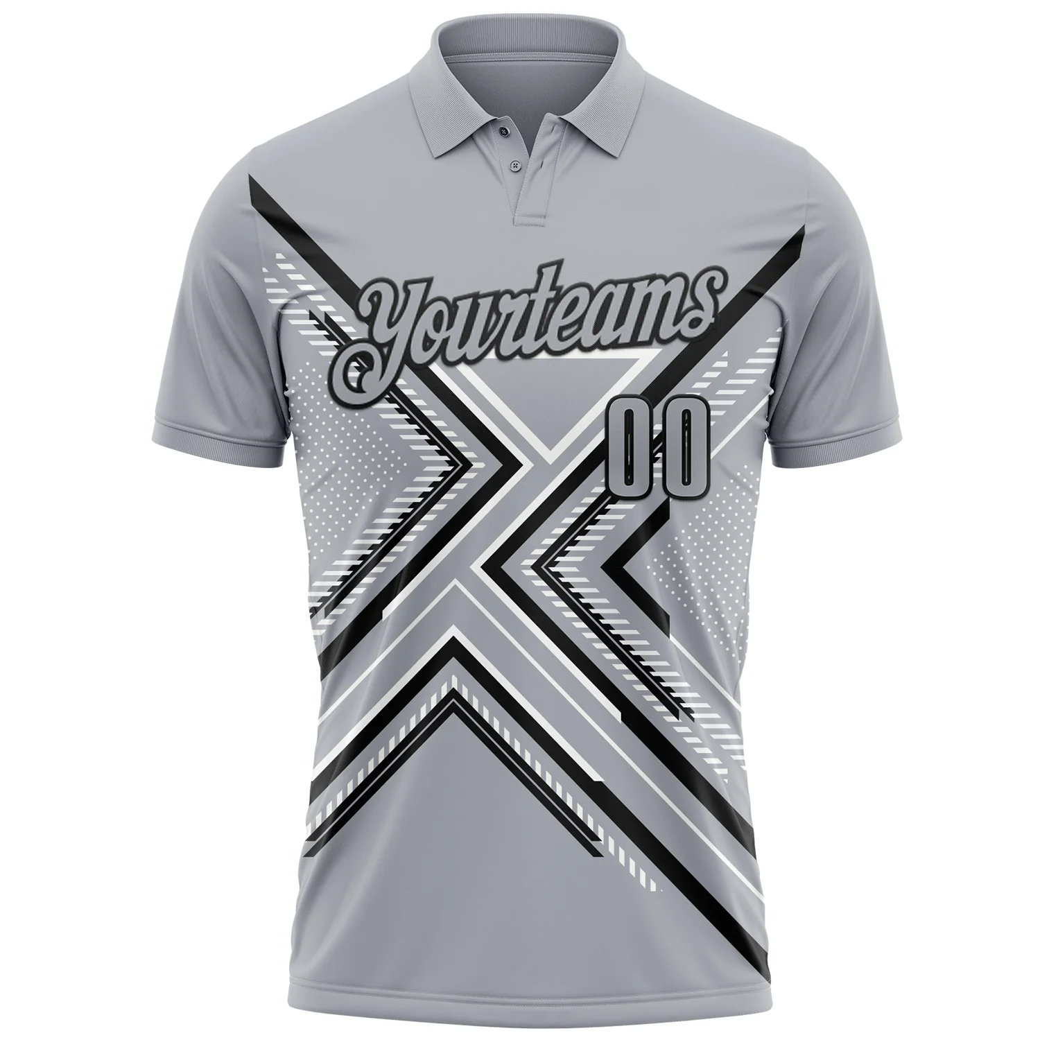 Custom Gray Black-White 3D Pattern Design Geometric Shapes Performance Polo Shirt