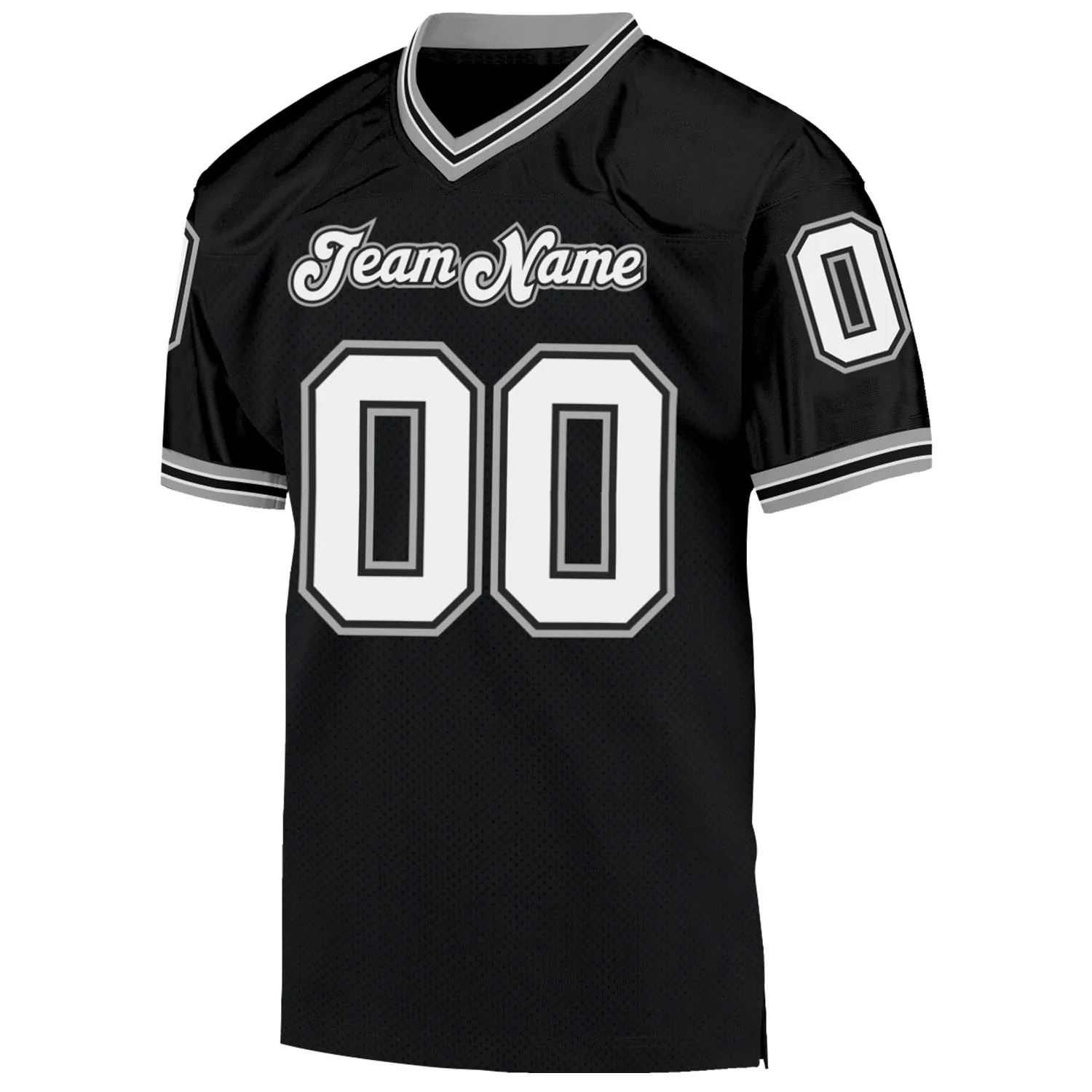 Custom Black White-Gray Mesh Authentic Throwback Football Jersey