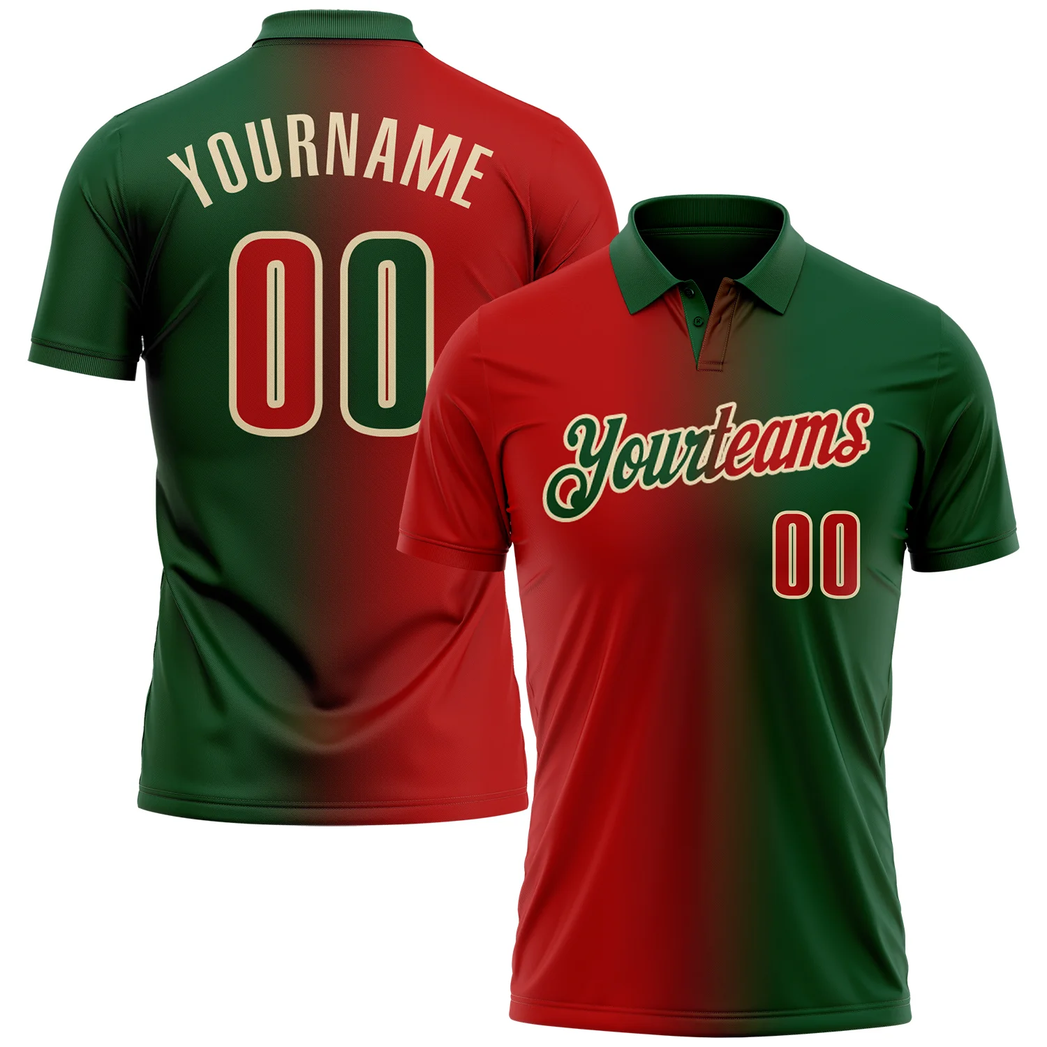Custom Green Red-Cream 3D Gradient Fashion Performance Polo Shirt