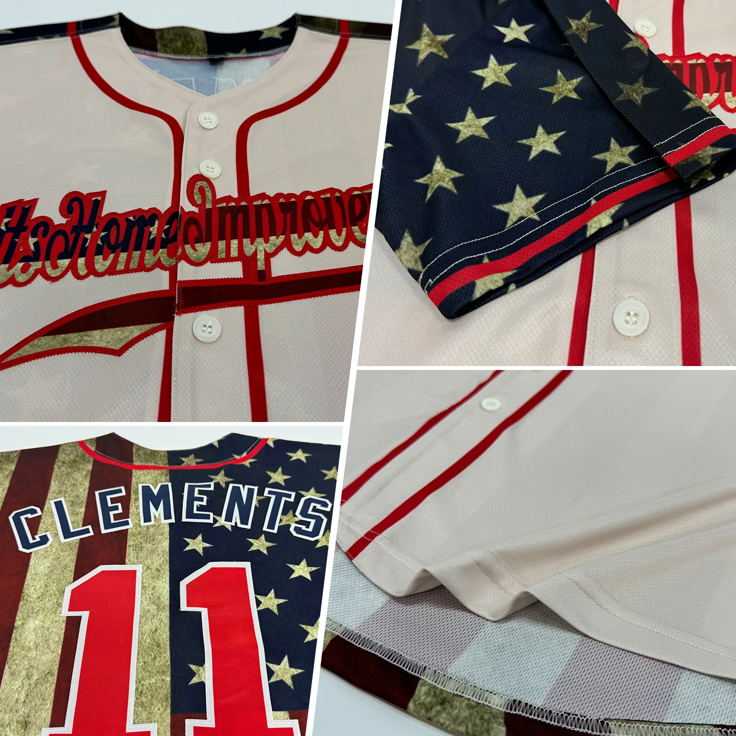 Custom Cream Red-Navy 3D American Flag Authentic Baseball Jersey