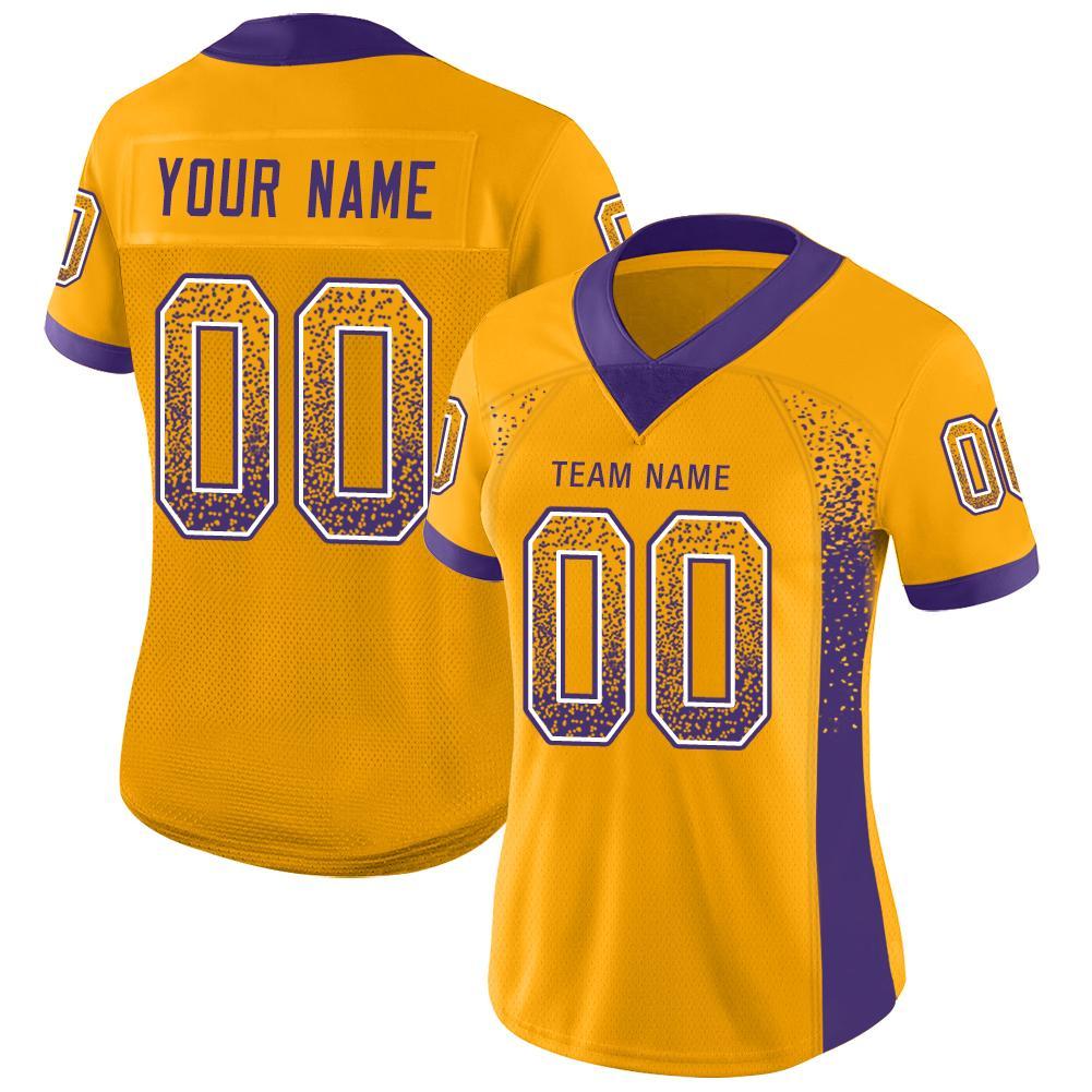 Custom Gold Purple-White Drift Fashion Football Jersey