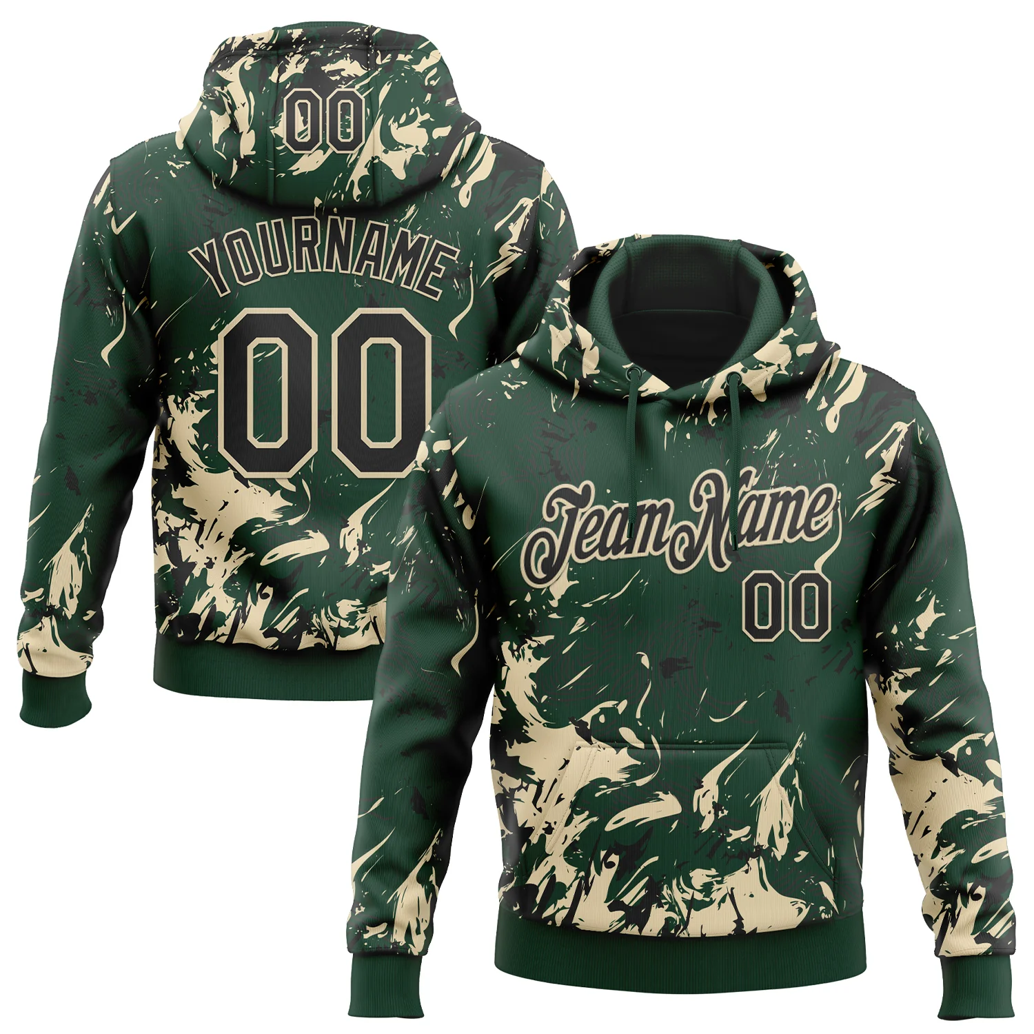 Custom Stitched Green Black-Cream 3D Pattern Design Splash Sports Pullover Sweatshirt Hoodie