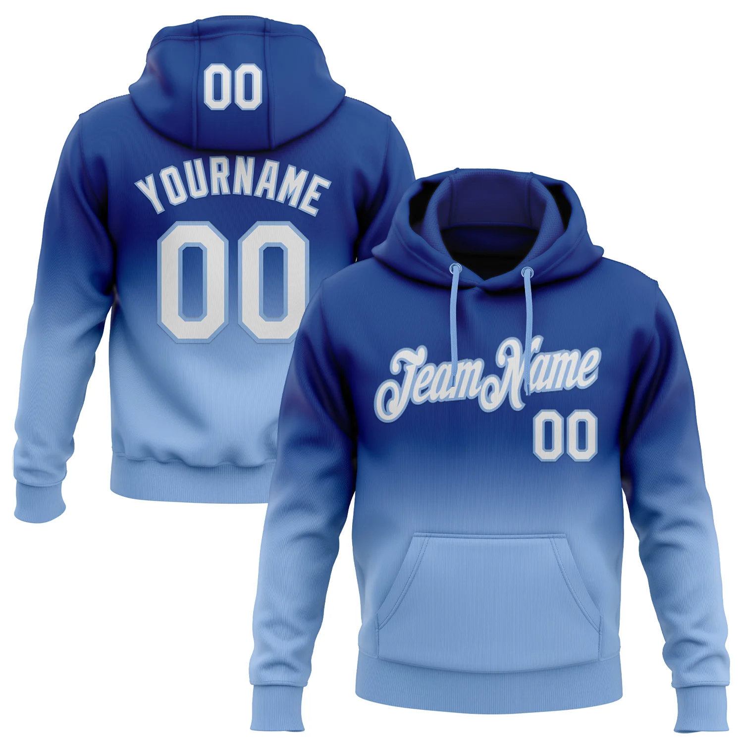 Custom Stitched Royal White-Light Blue Fade Fashion Sports Pullover Sweatshirt Hoodie