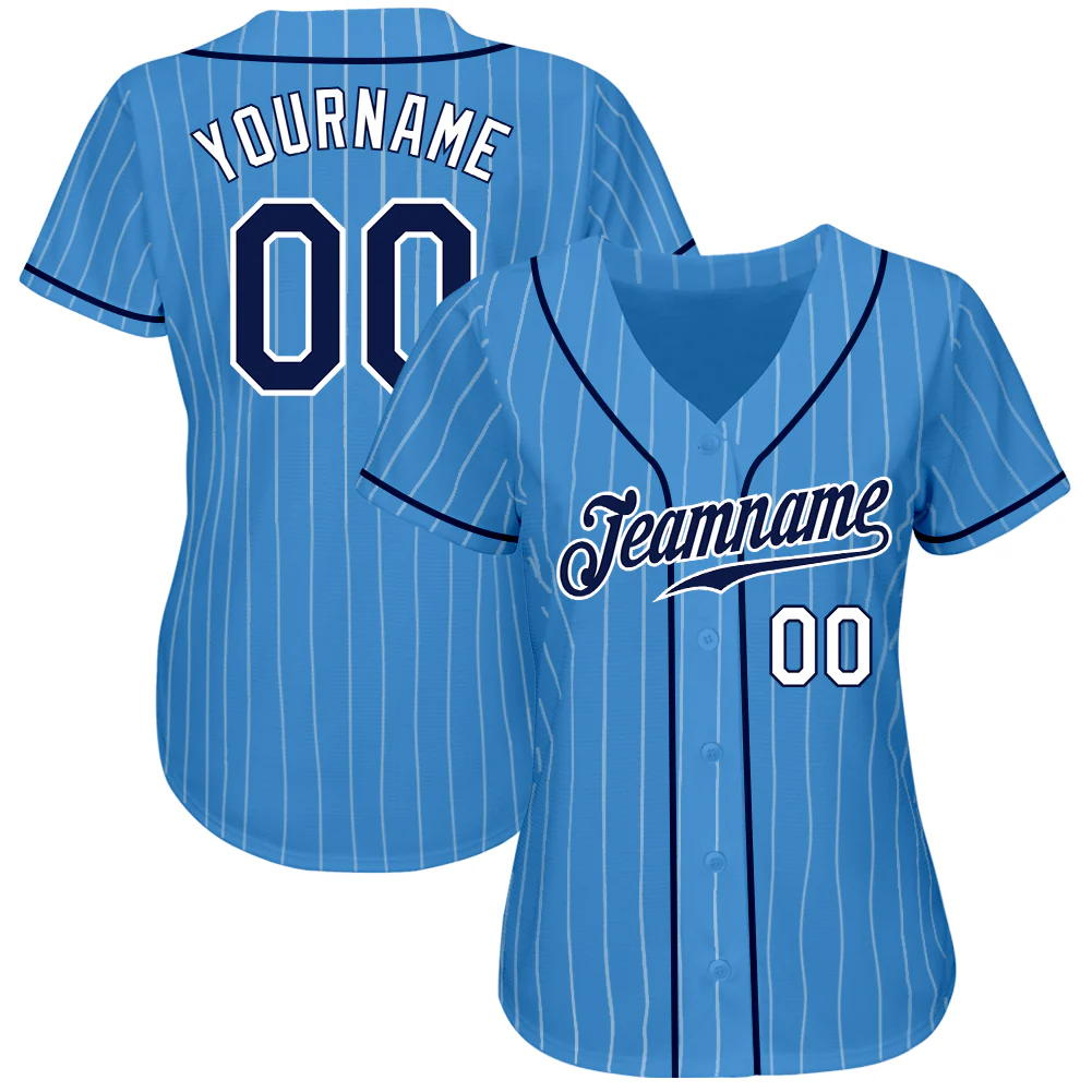 Custom Powder Blue White Pinstripe Navy-White Authentic Baseball Jersey