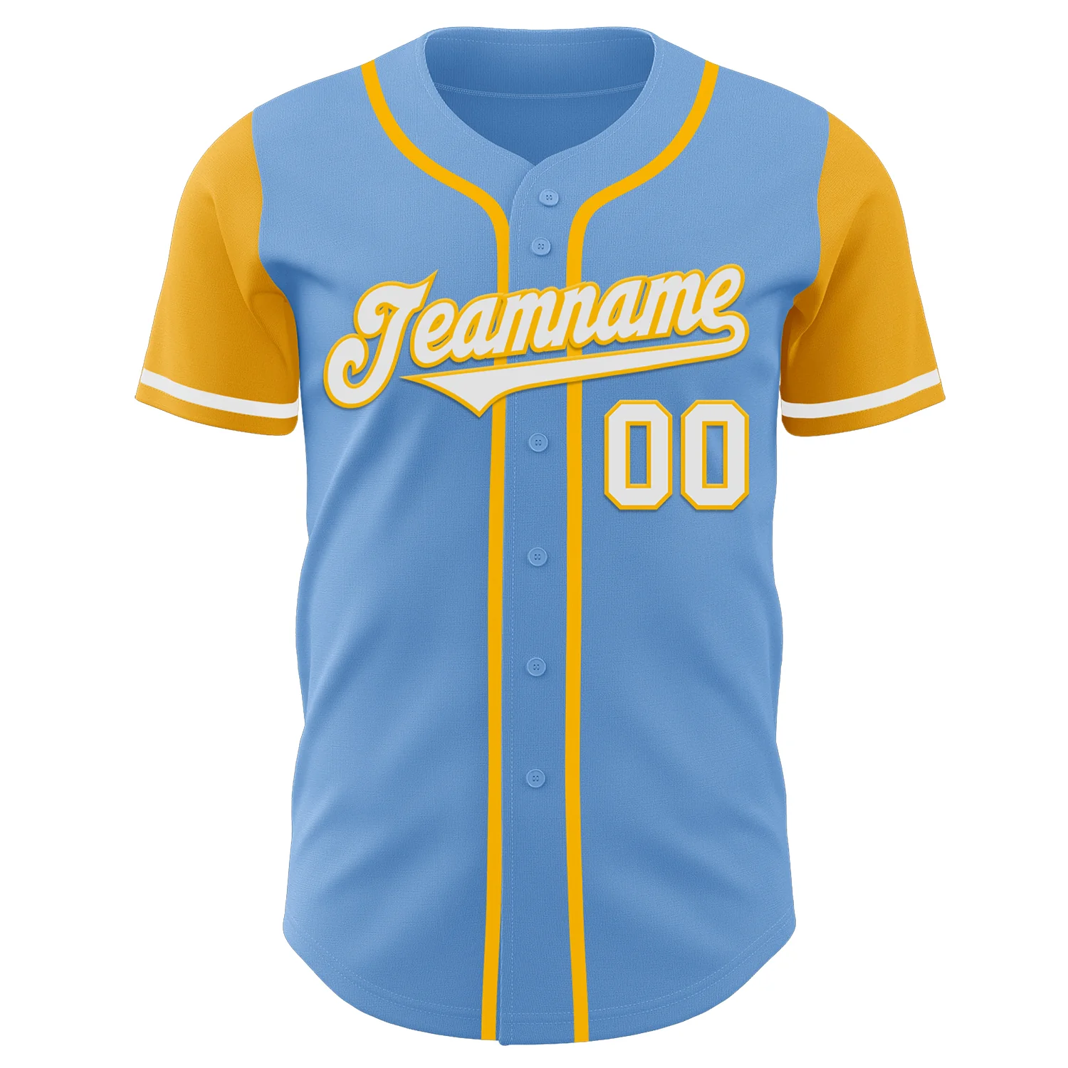 Custom Light Blue White-Gold Authentic Two Tone Baseball Jersey