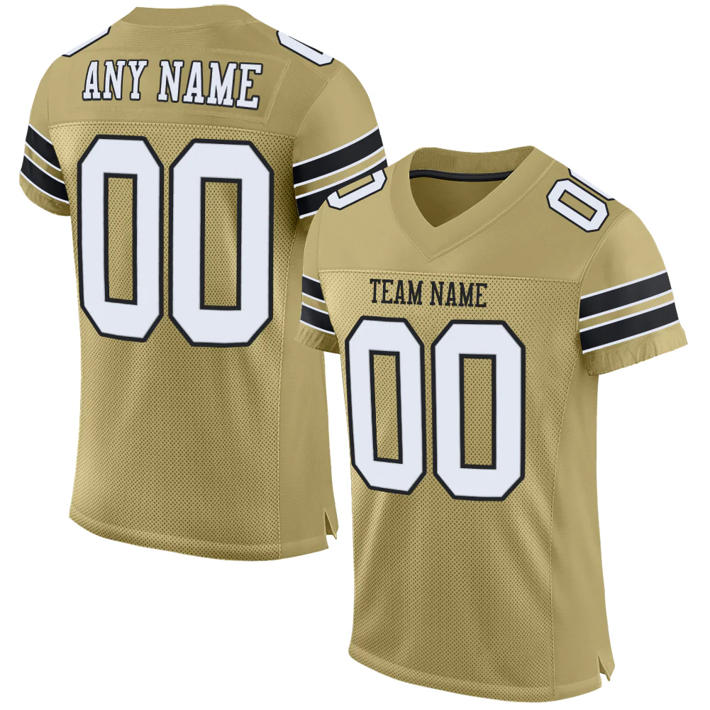 Custom Vegas Gold White-Black Mesh Authentic Football Jersey