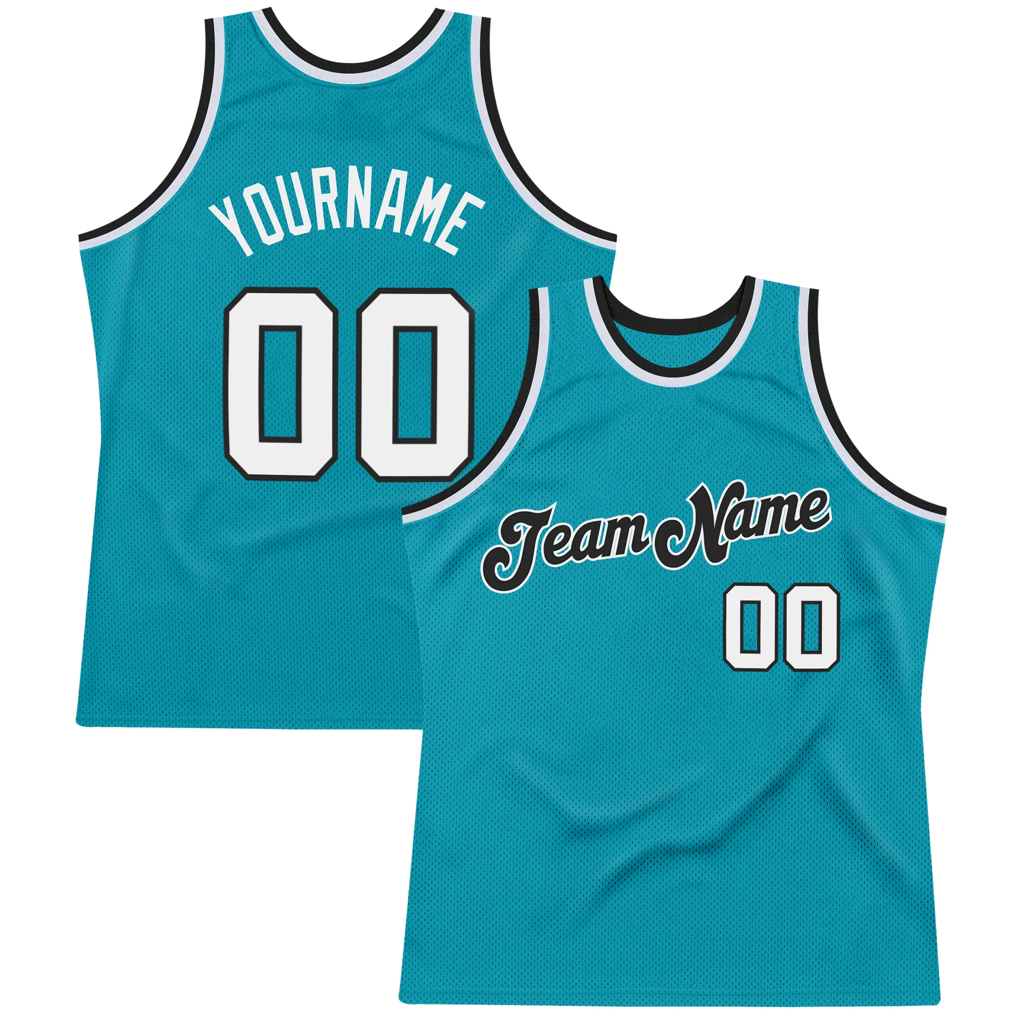 Custom Teal White-Black Authentic Throwback Basketball Jersey