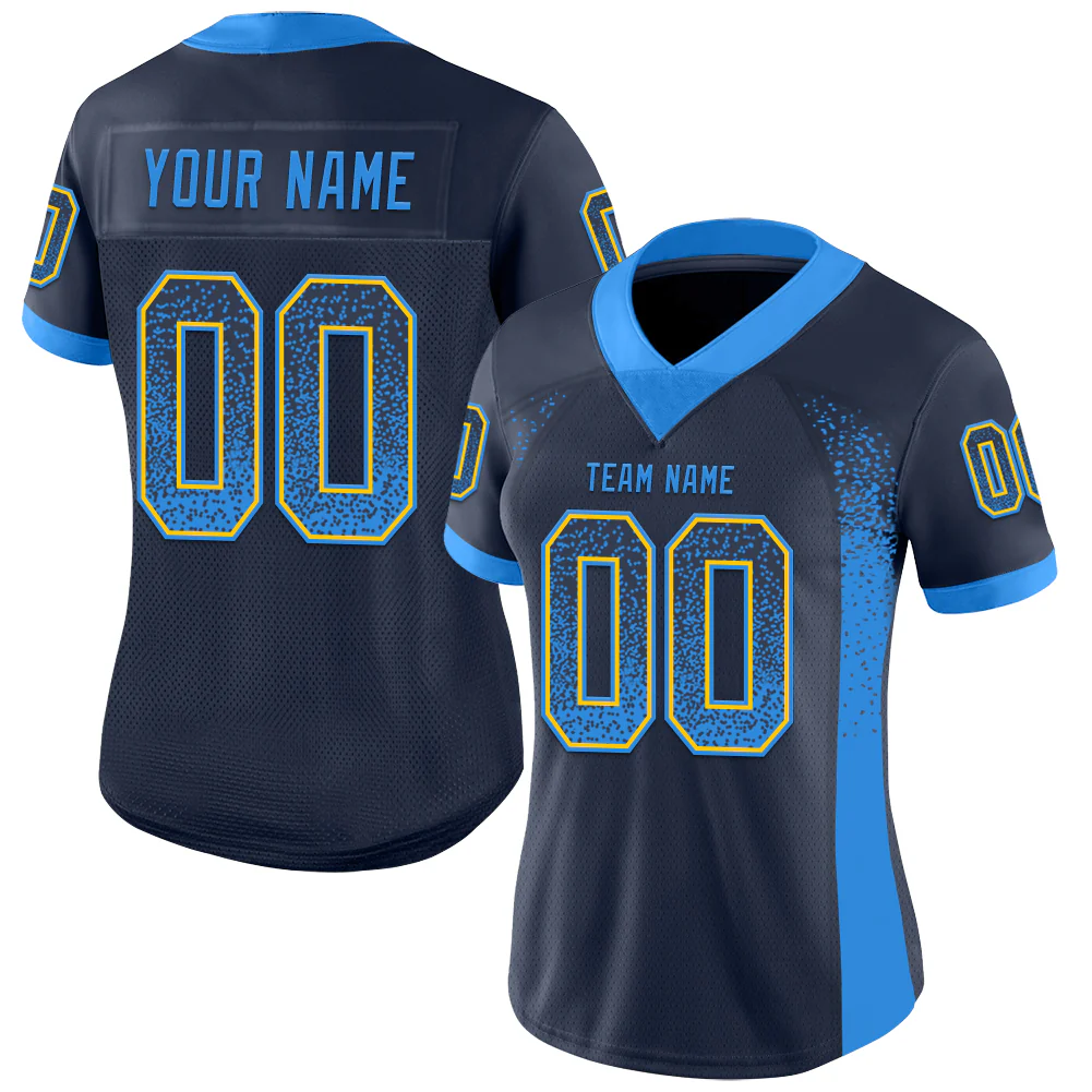 Custom Navy Powder Blue-Yellow Drift Fashion Football Jersey