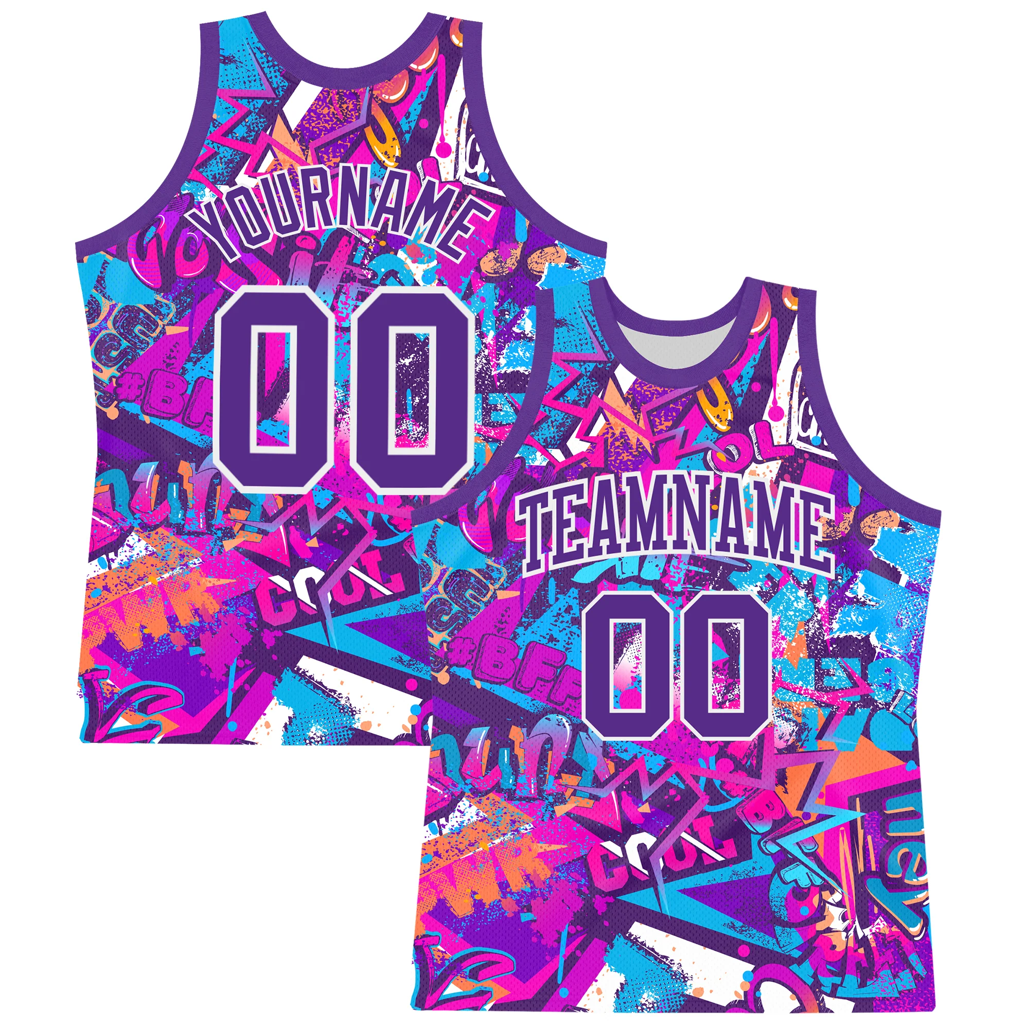 Custom Graffiti Pattern Purple-White Splash Round Neck Sublimation Basketball Suit Jersey