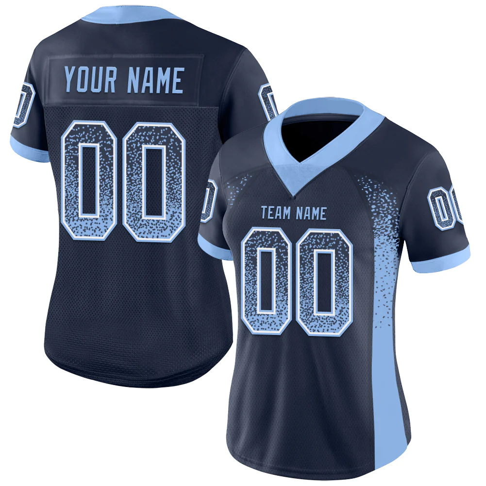 Custom Navy Light Blue-White Drift Fashion Football Jersey