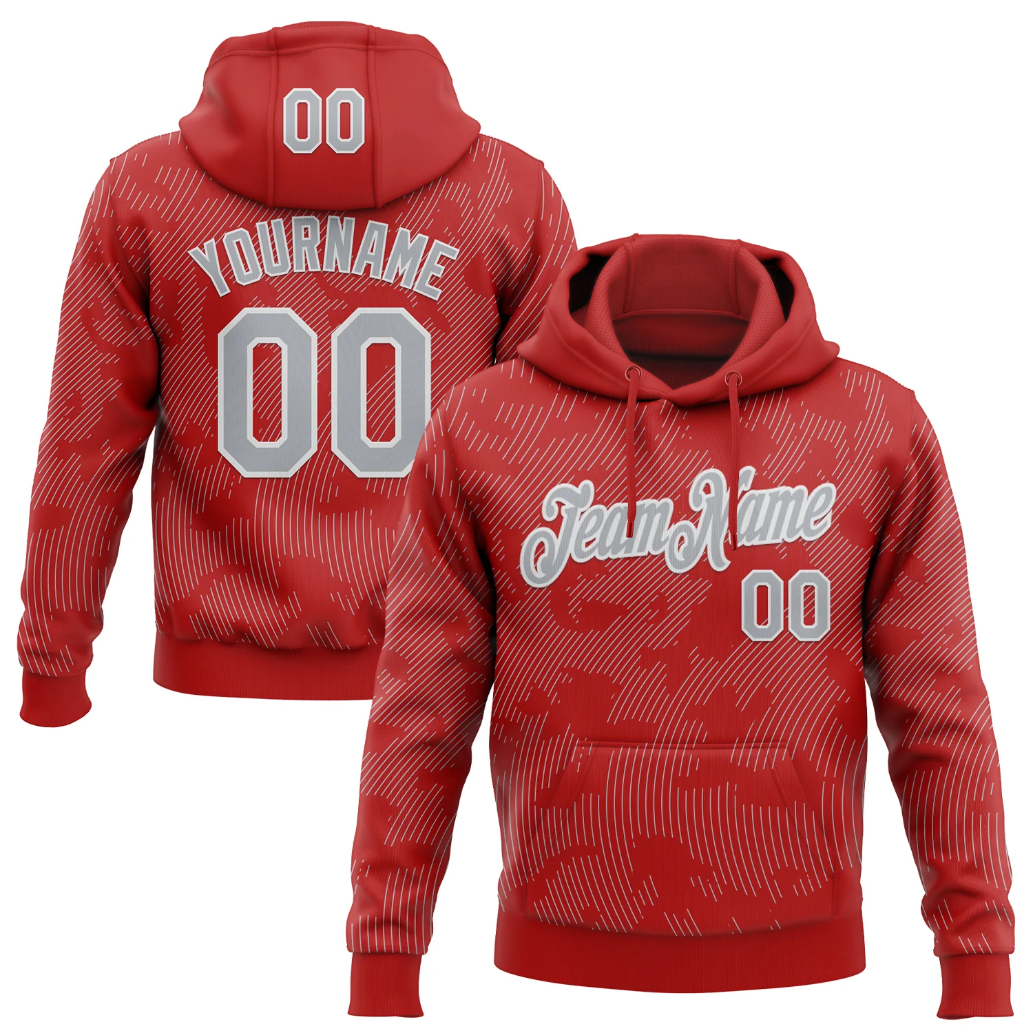 Custom Stitched Red Gray-White 3D Pattern Design Curve Lines Sports Pullover Sweatshirt Hoodie