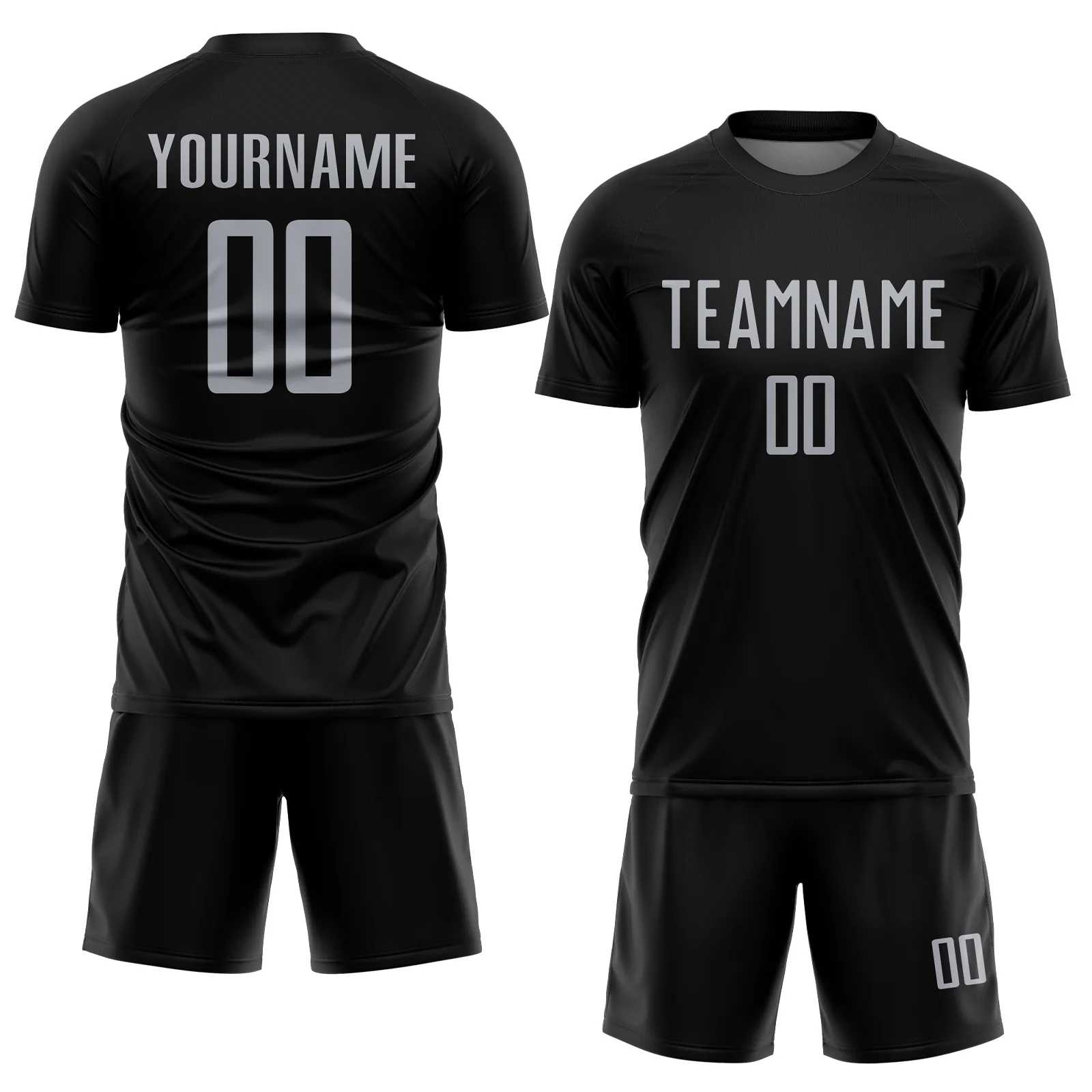 Custom Black Gray Sublimation Soccer Uniform Jersey