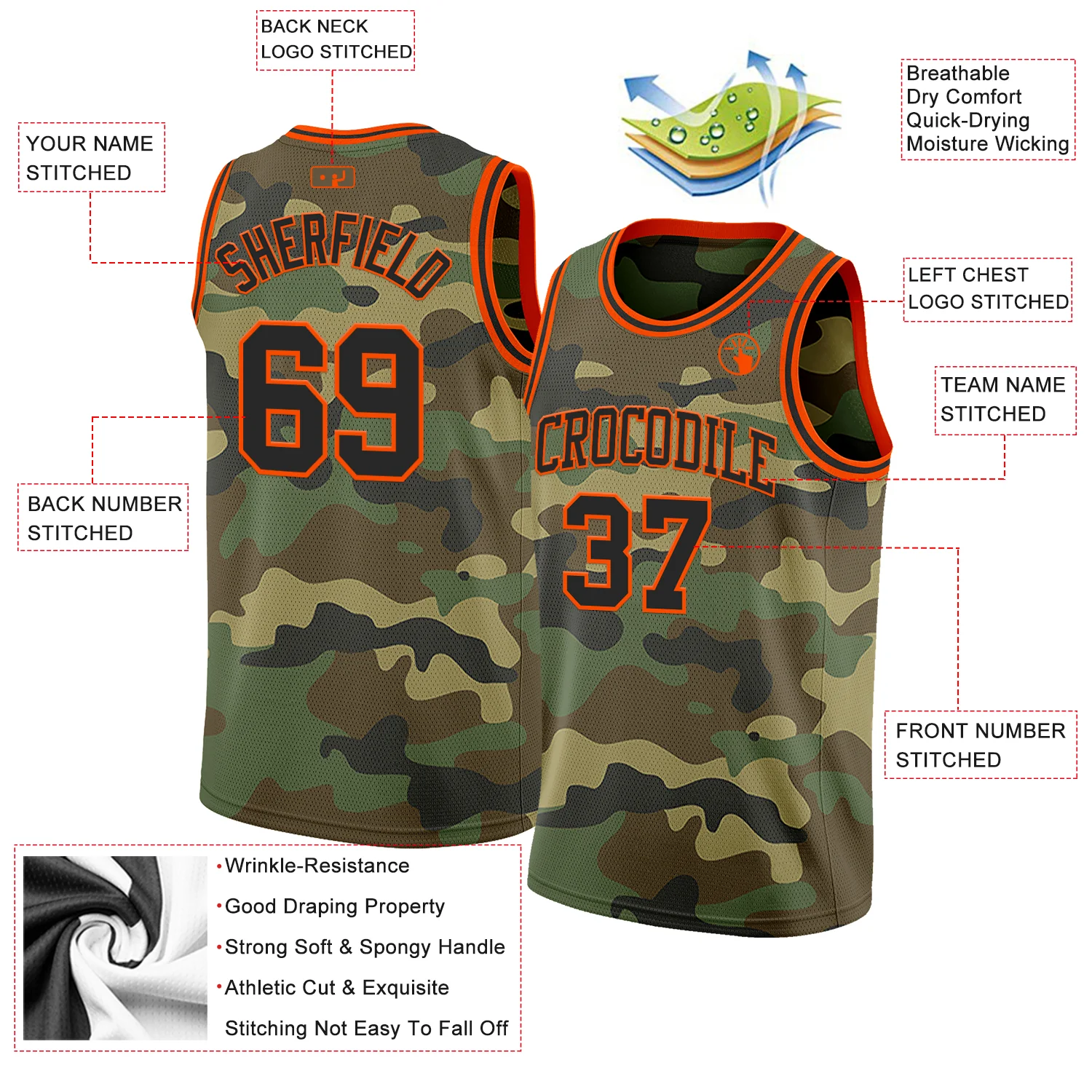 Custom Camo Black-Orange Authentic Salute To Service Basketball Jersey