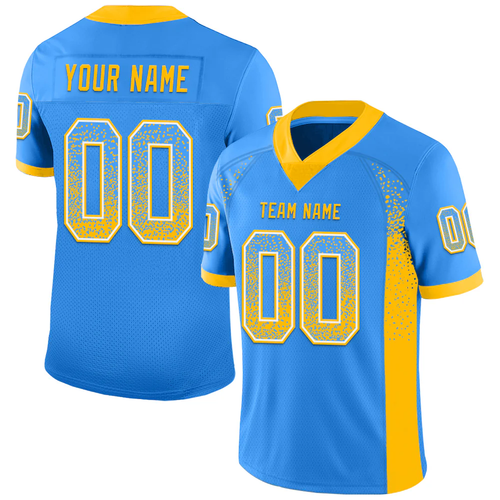 Custom Powder Blue Gold-White Drift Fashion Football Jersey