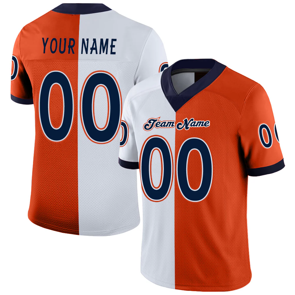 Custom Orange Navy-White Split Fashion Football Jersey