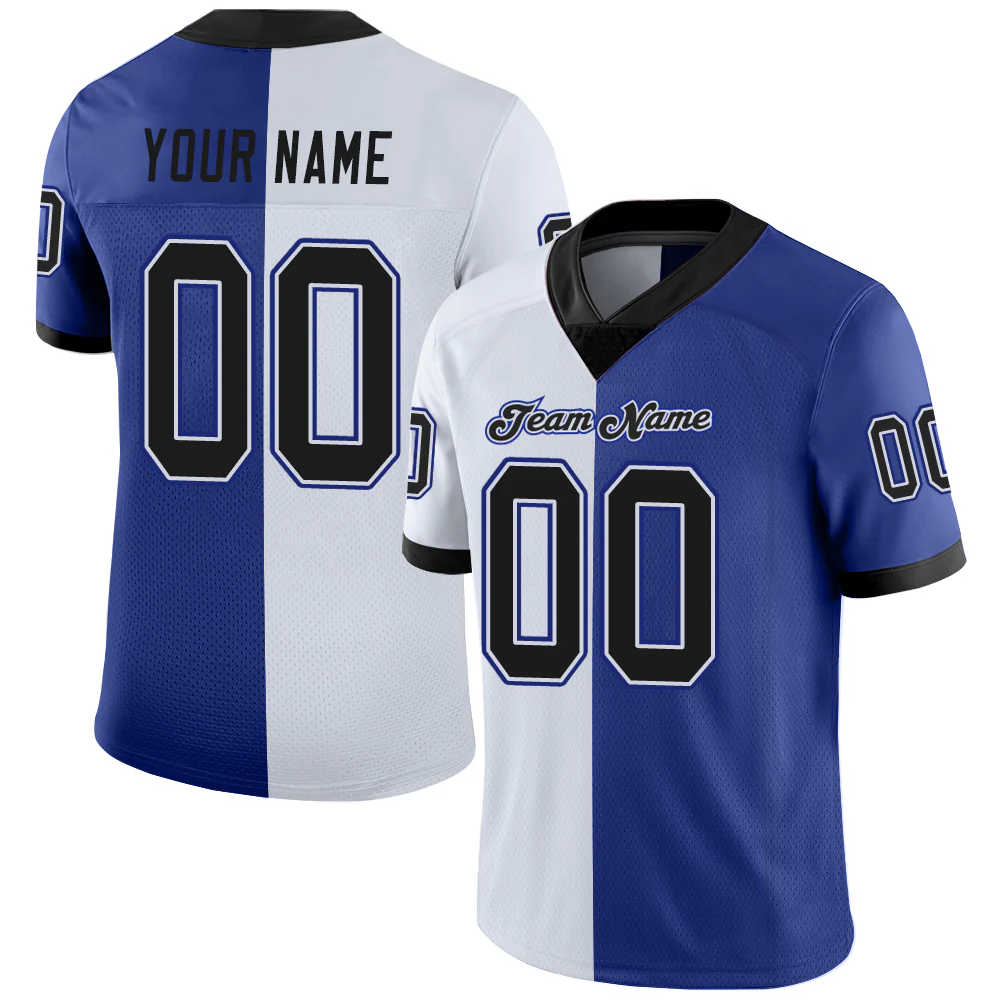 Custom Royal Black-White Split Fashion Football Jersey