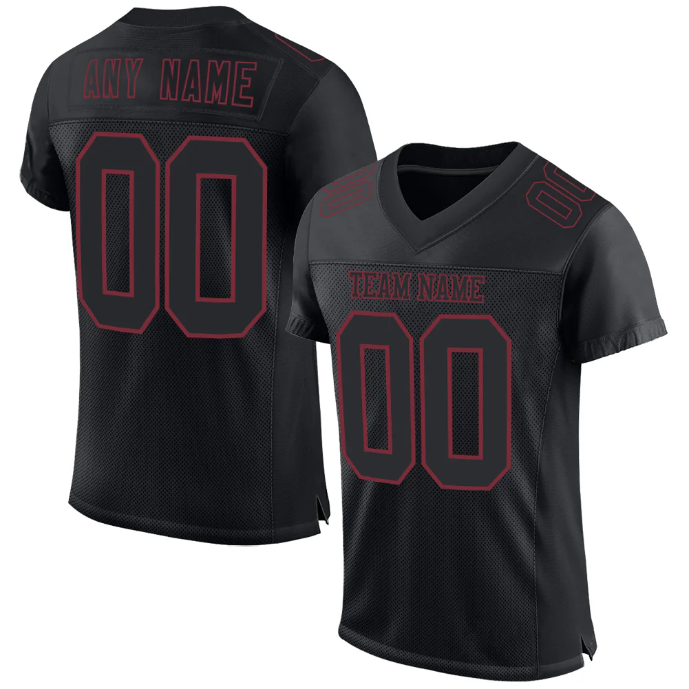 Custom Black Burgundy Mesh Authentic Football Jersey