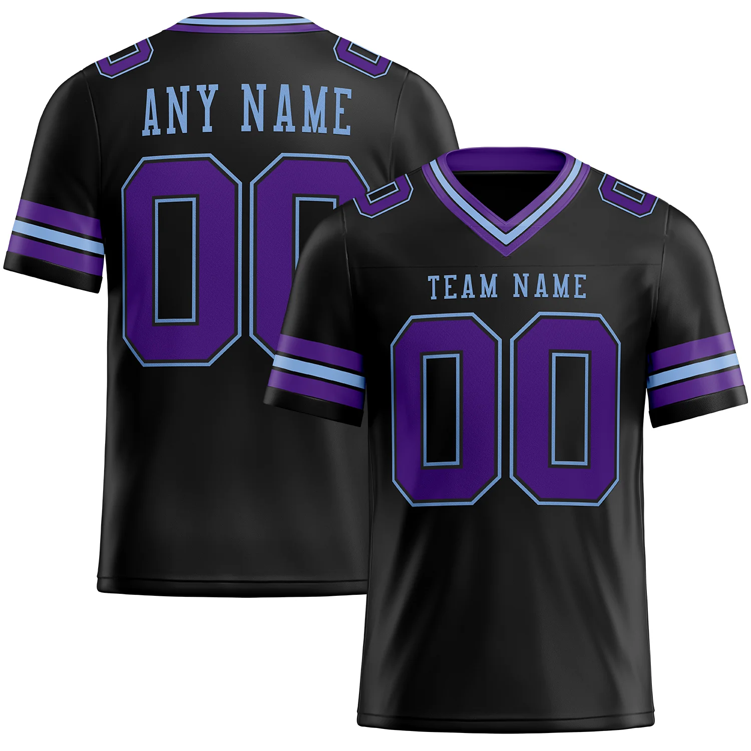 Custom Black Purple-Light Blue Authentic Football Jersey