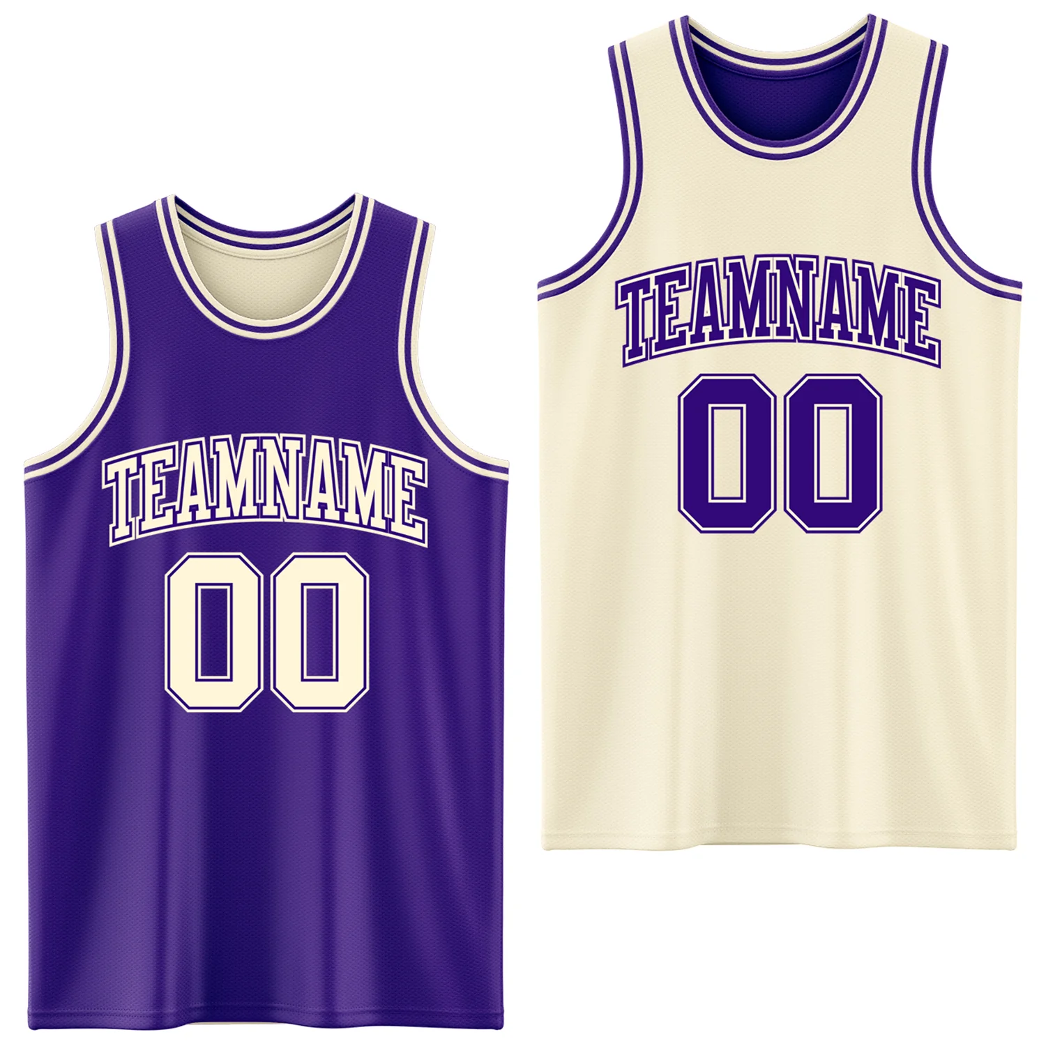 Custom Reversible Purple Cream Double Side Sublimation Basketball Suit Jersey