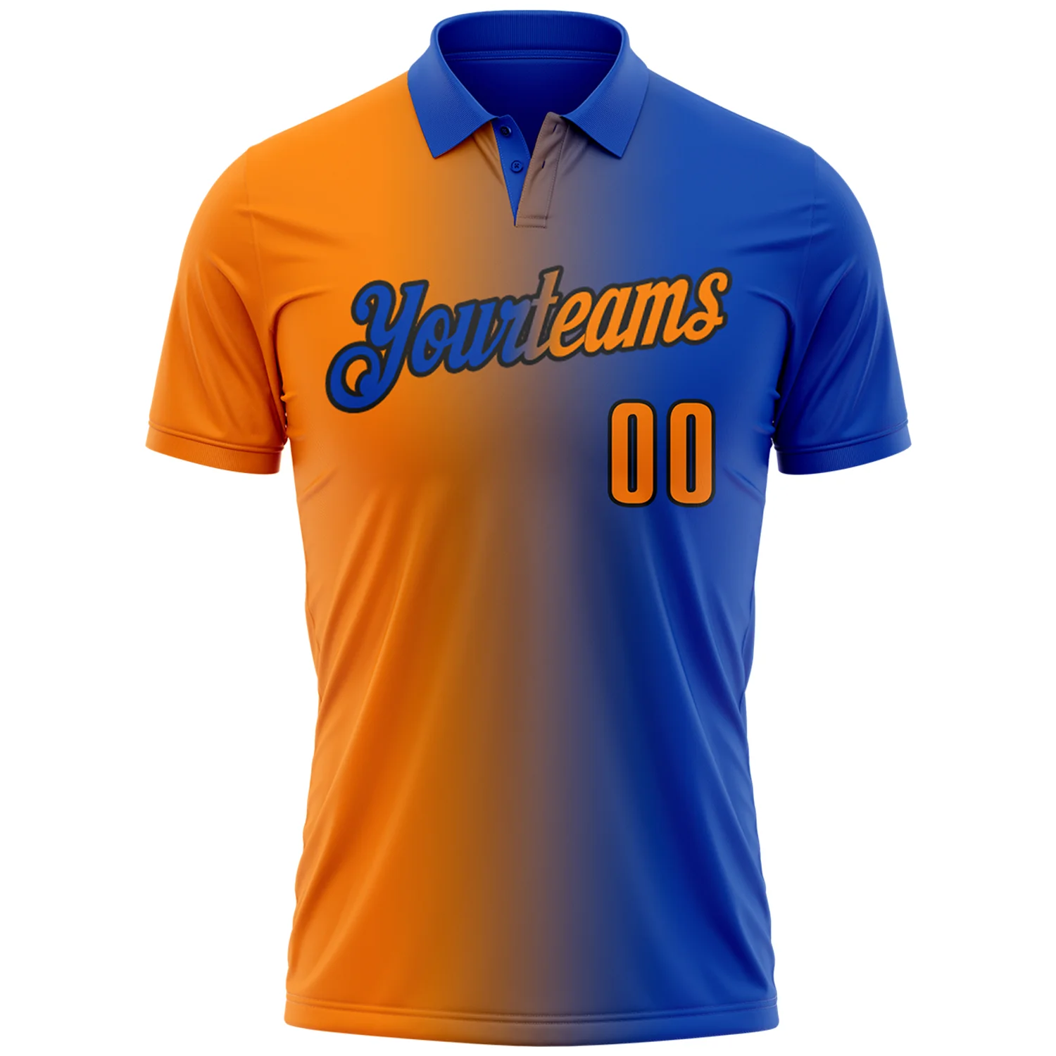 Custom Thunder Blue Bay Orange-Black 3D Gradient Fashion Performance Polo Shirt