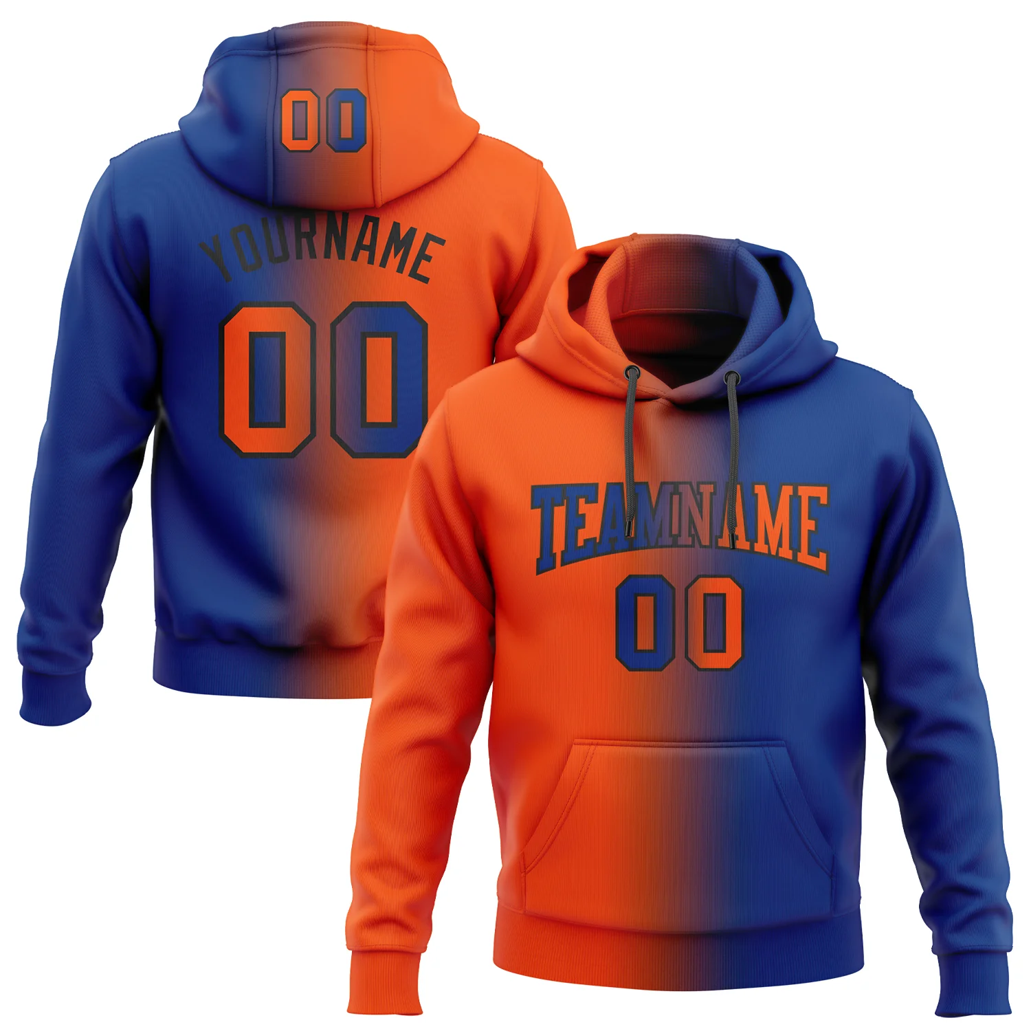 Custom Stitched Royal Orange-Black Gradient Fashion Sports Pullover Sweatshirt Hoodie