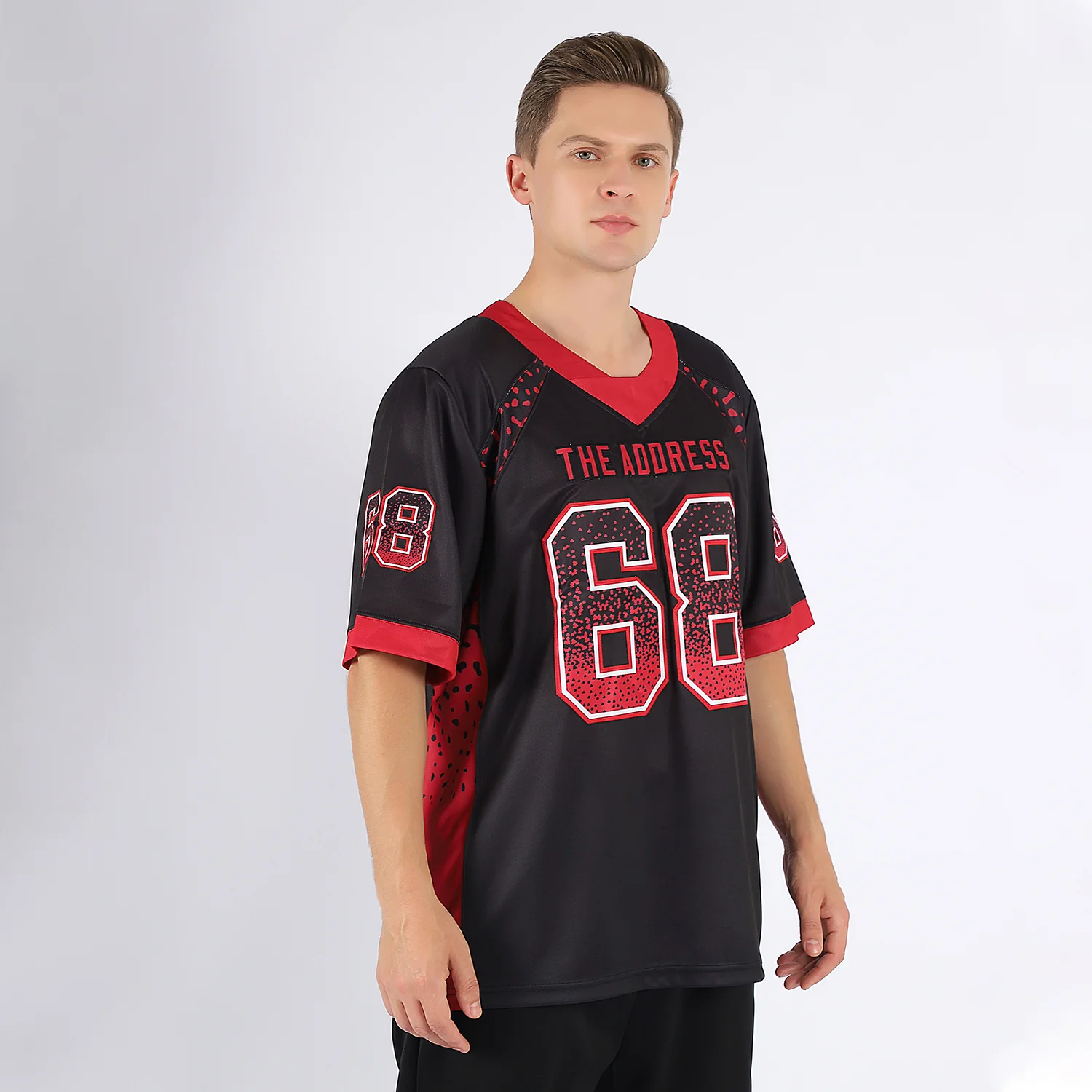 Custom Black Red-Gray Drift Fashion Football Jersey