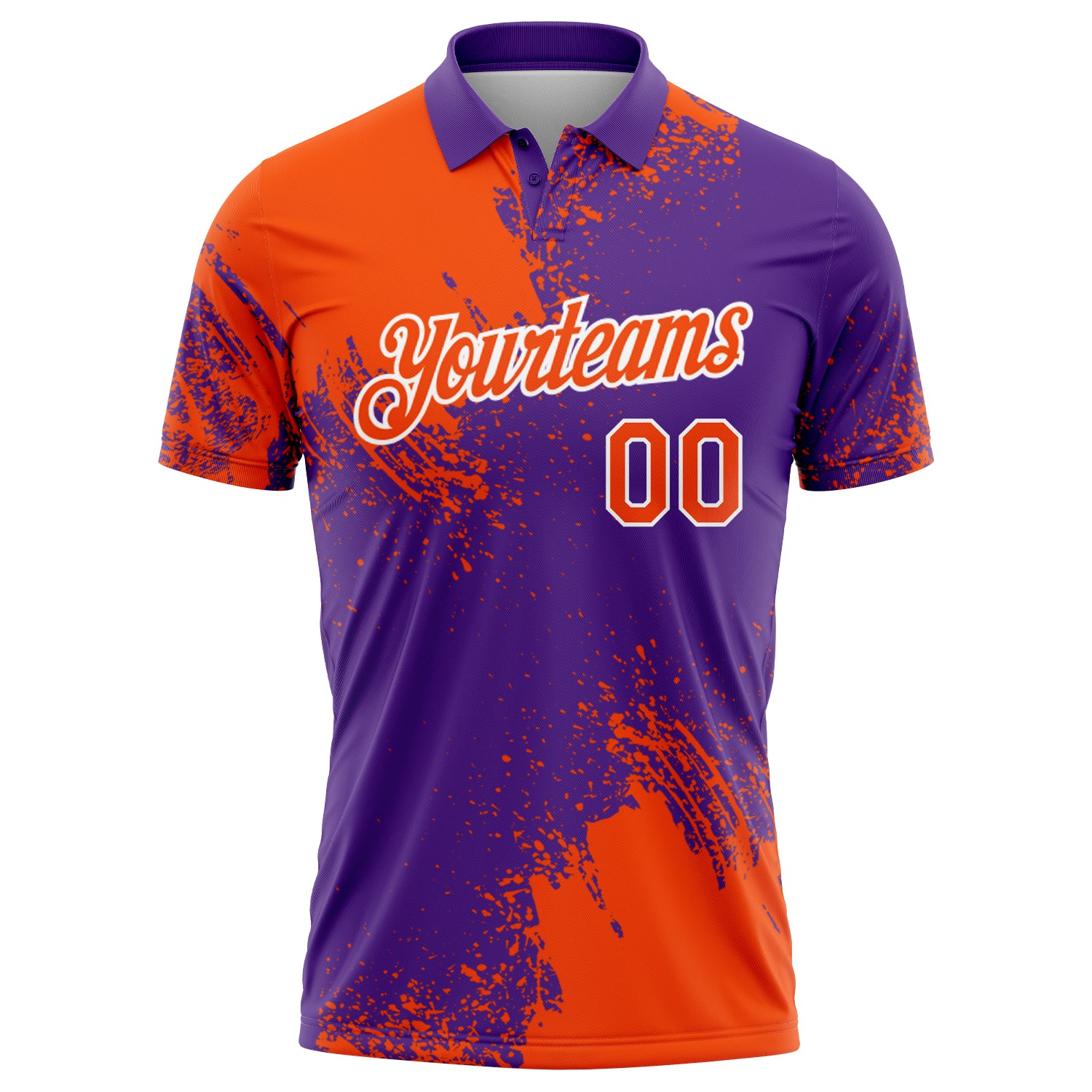 Custom Orange Purple-White 3D Pattern Design Abstract Brush Stroke Performance Polo Shirt