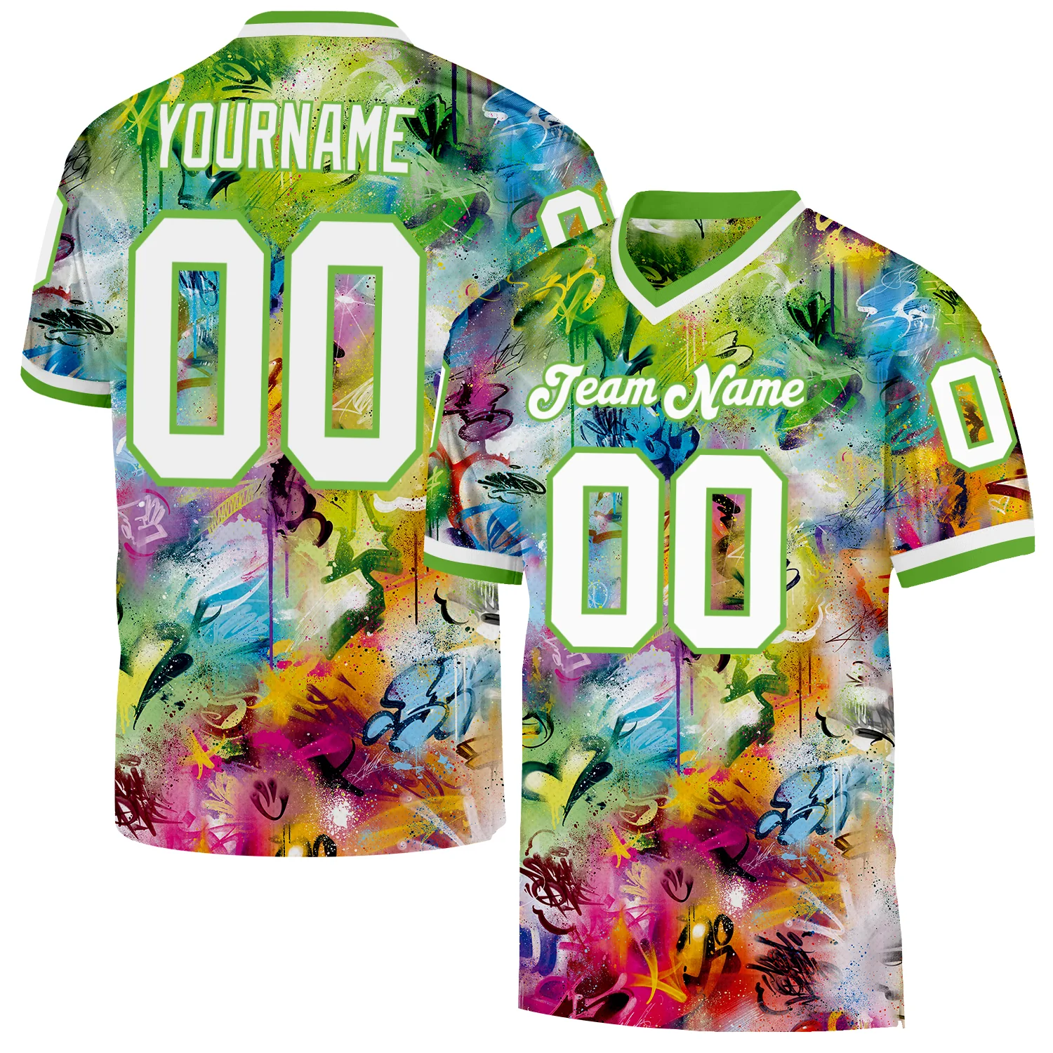 Custom Graffiti Pattern White-Neon Green 3D Authentic Throwback Football Jersey