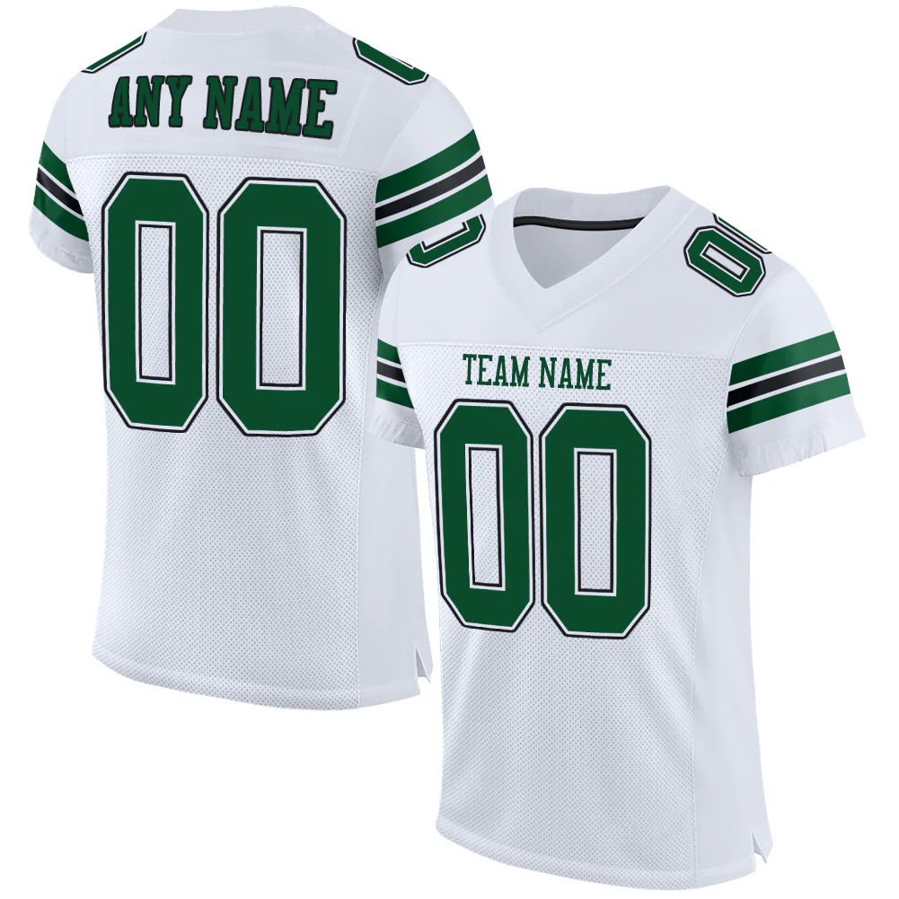 Custom White Grass Green-Black Mesh Authentic Football Jersey