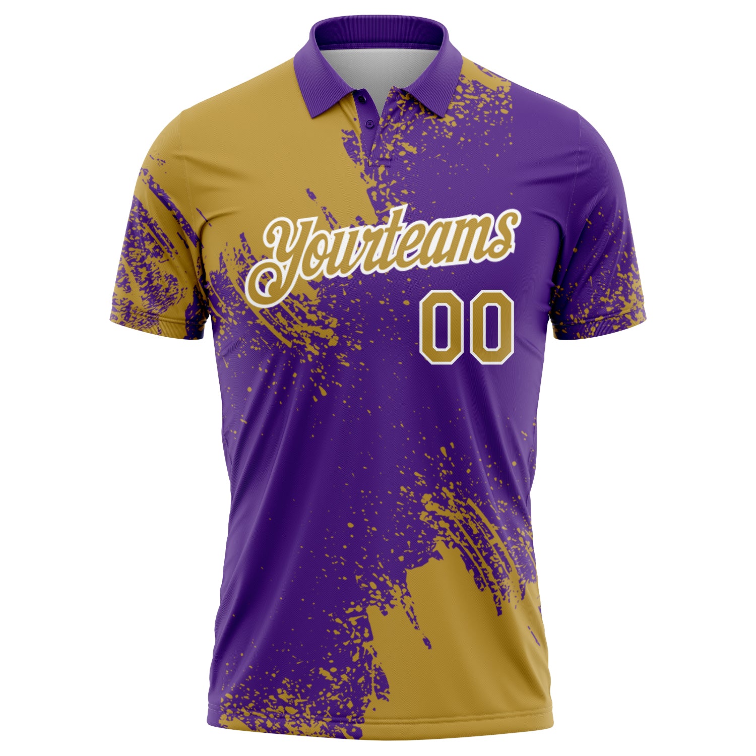 Custom Old Gold Purple-White 3D Pattern Design Abstract Brush Stroke Performance Polo Shirt