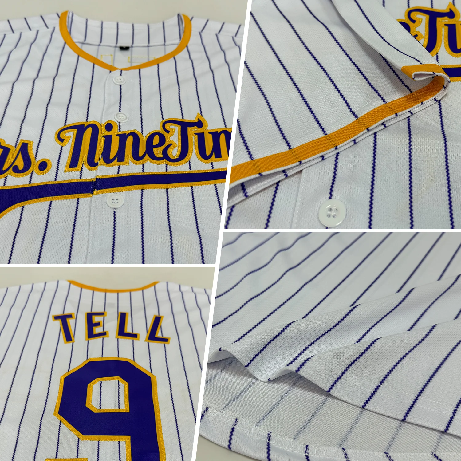 Custom White Purple Pinstripe Purple-Gold Authentic Baseball Jersey