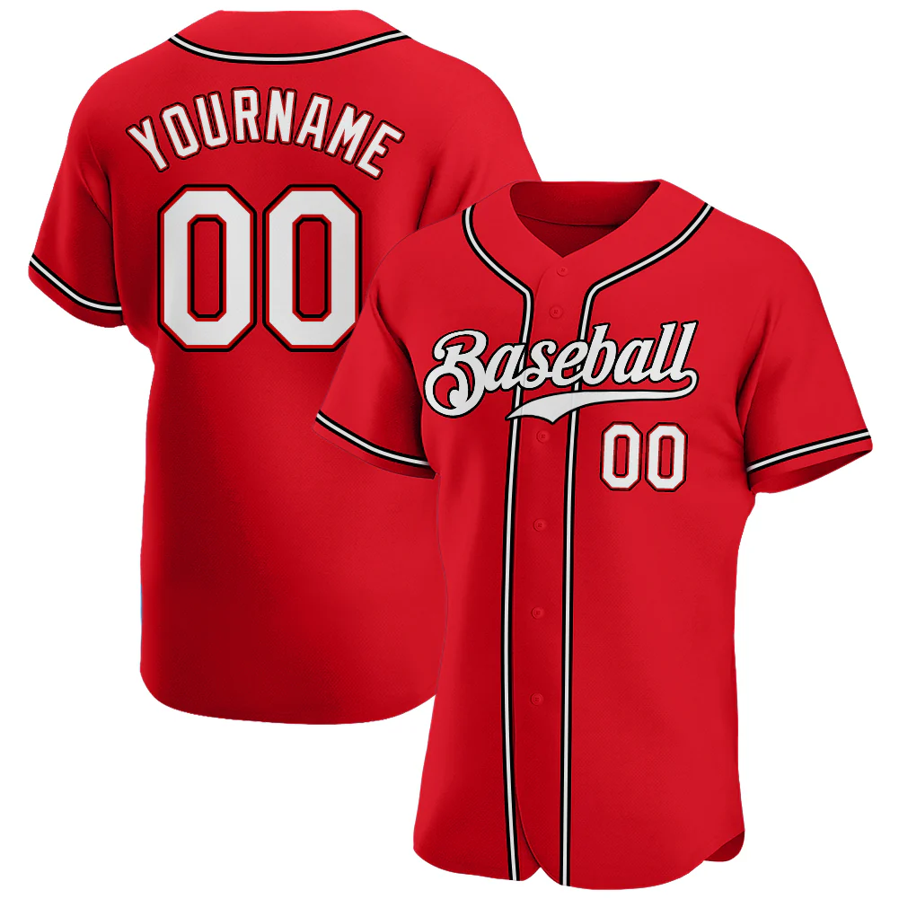 Custom Red White-Black Authentic Baseball Jersey
