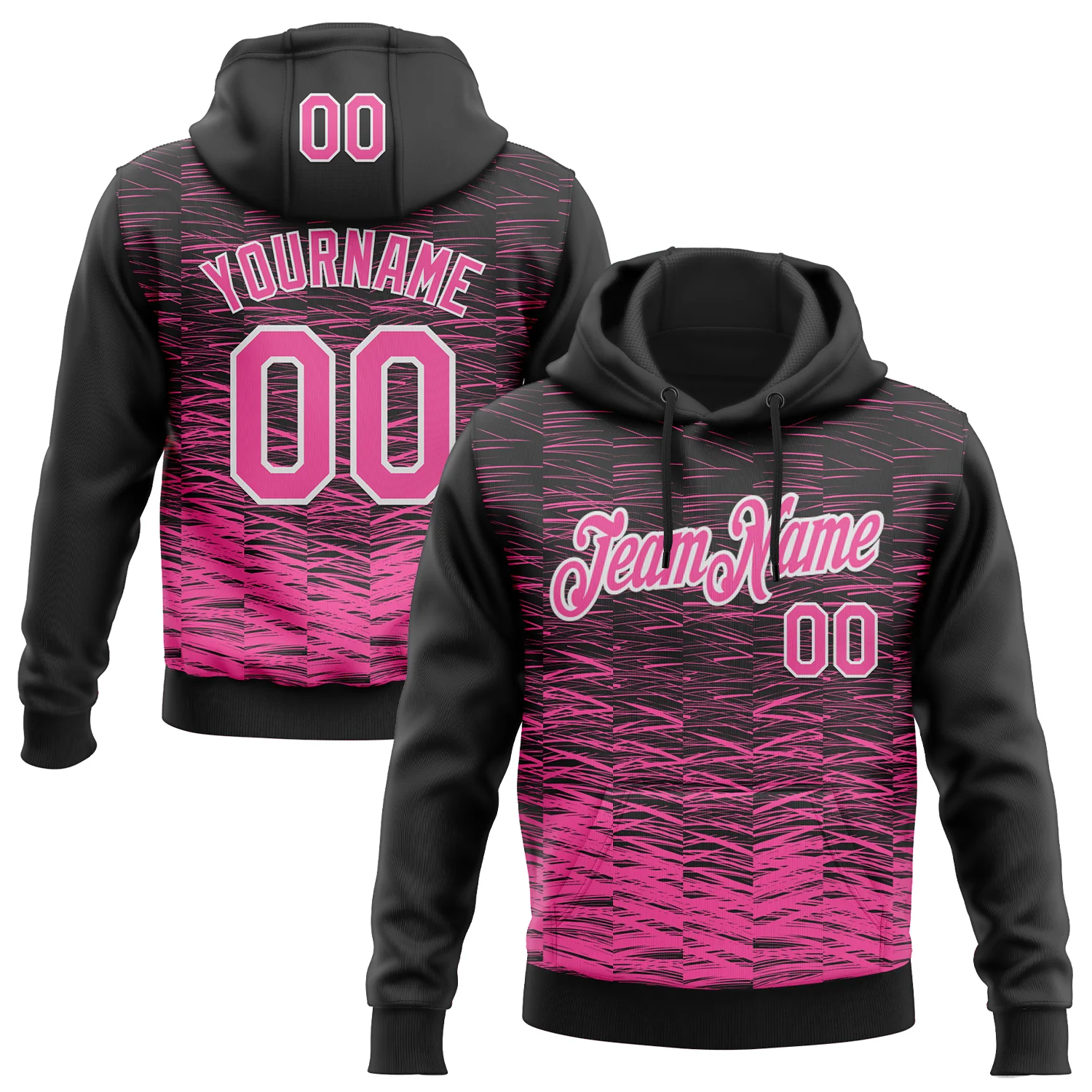 Custom Stitched Black Pink-White 3D Pattern Design Line Sports Pullover Sweatshirt Hoodie