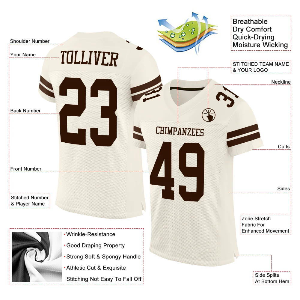 Custom Cream Brown Mesh Authentic Football Jersey